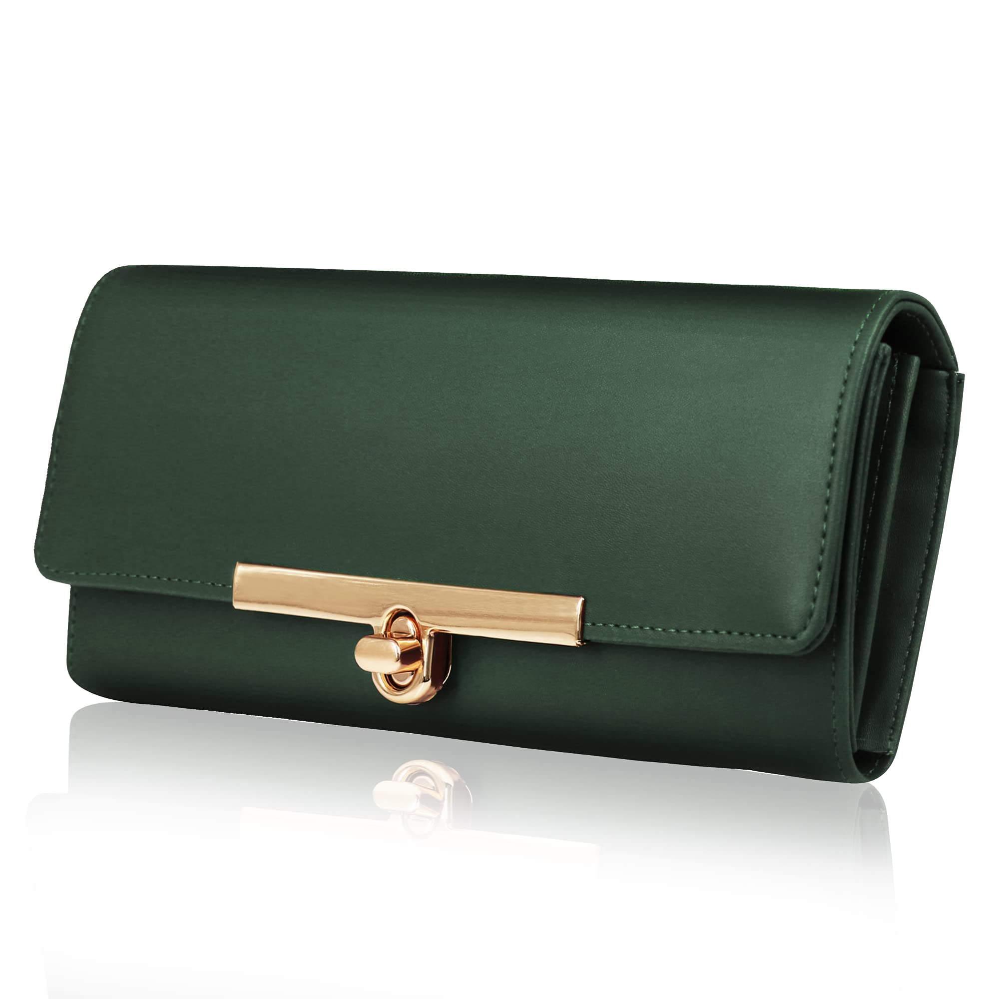 ALSU Women's Hand Wallet Clutch Purse with Phone Pocket & Credit Card Slots - Secure Lock Closure, Green | Perfect for Evening Parties, Weddings, and Daily Essentials Organization