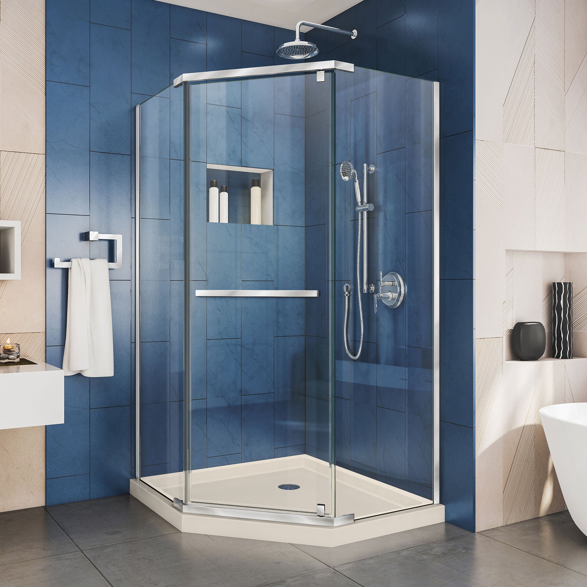 DreamLine Prism 36x36x74.75 Inch Frameless Pivot Shower Enclosure with SlimLine Base Kit - Modern Bathroom Upgrade for Small Spaces, Easy Installation for Home Renovation