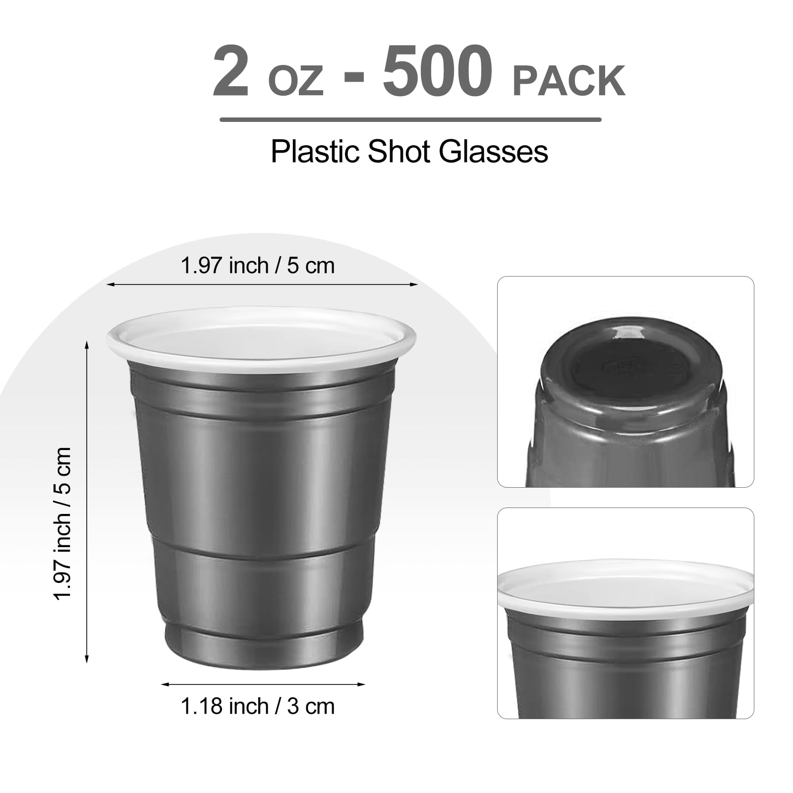 500 Grey Plastic Shot Glasses - 2oz Disposable Cups for Drinking, Tastings & Parties