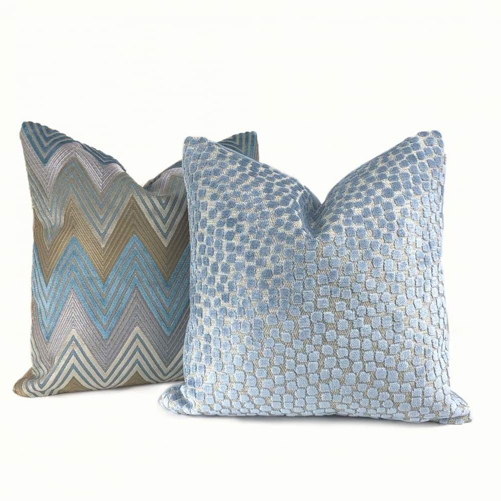 Flurries River Blue Cut Velvet Dots Pillow Cover - Soft Decorative Throw Pillow Case for Sofa, Bed & Home Decor - 18x18 Inches