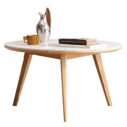 31.5x31.5x18.1 inch / 80x80x46.2сm / Natural wood color / Oak wood rock plate round table (fish belly white)