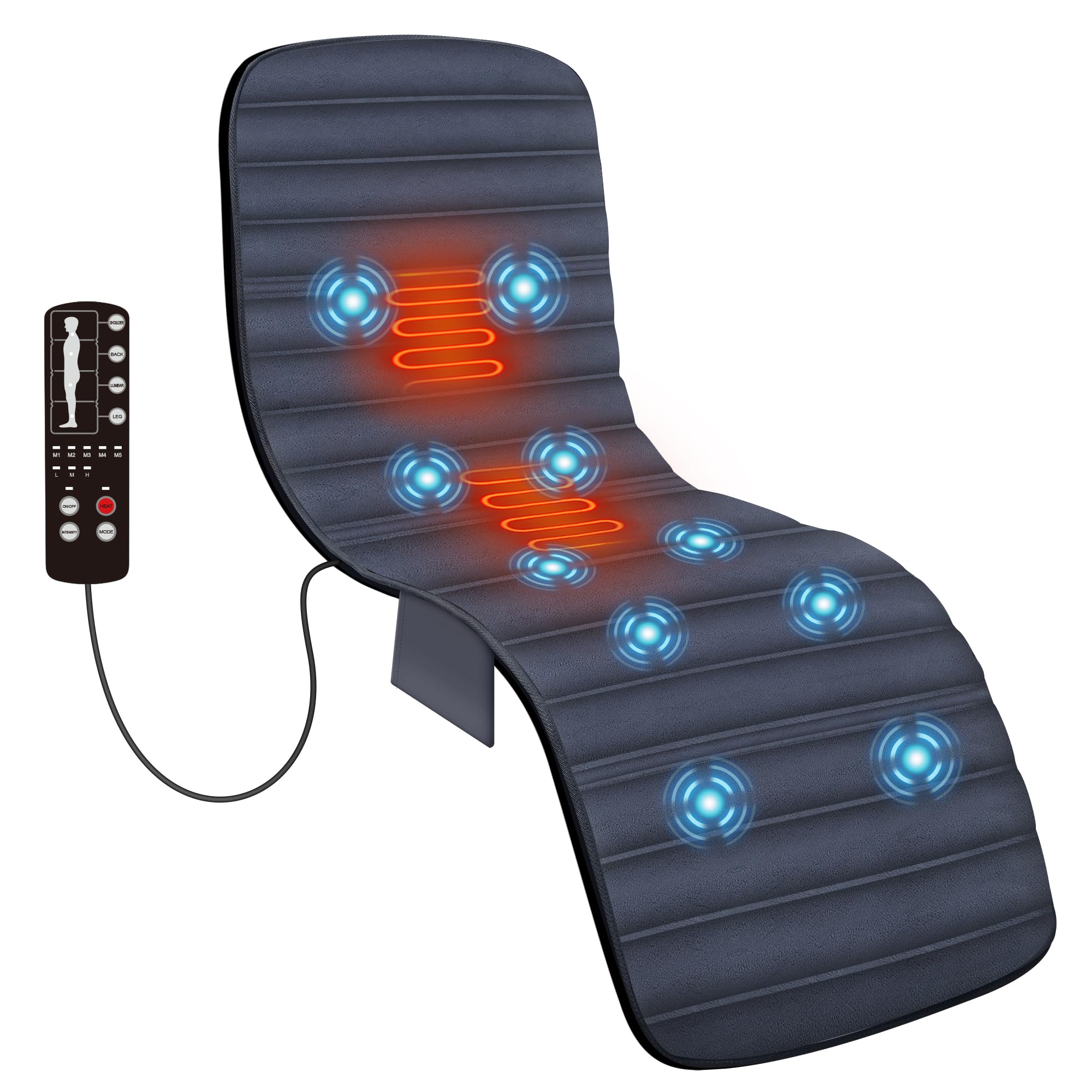 COMFIER Full Body Massage Mat with Heat - 10 Vibration Motors & 2 Heating Pads - Auto Shut Off - Heated Massage Pad for Back Pain Relief - Perfect for Home, Office & Relaxation Therapy