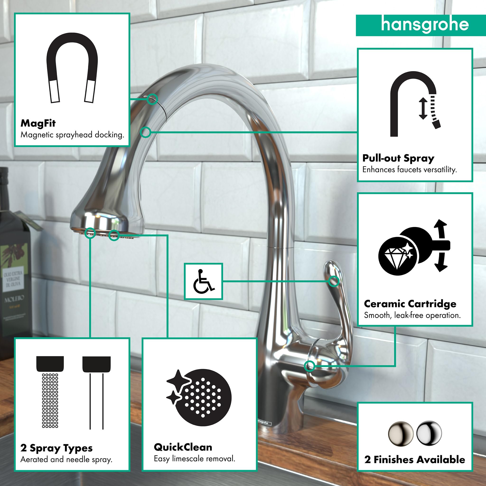 Hansgrohe Allegro E Gourmet Chrome High Arc Pull-Down Kitchen Faucet with Magnetic Docking Spray Head - 14.75