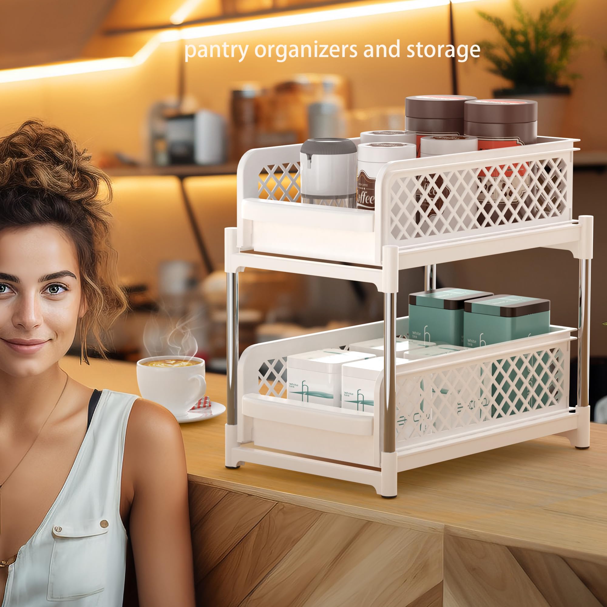 Under Sink Organizer 2-Tier Pull Out Cabinet Storage - Space Saving Bathroom & Kitchen Countertop Organizer (Grey, XL) - Perfect for Small Spaces Under Sink, Bathroom Vanity & Kitchen Cabinets