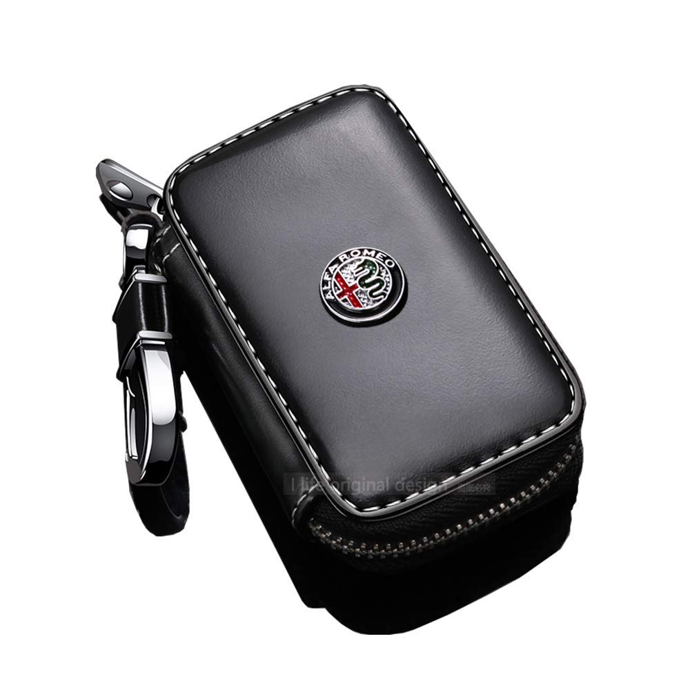 Alfa Romeo Key Case - Black Leather Remote Keychain for Cars