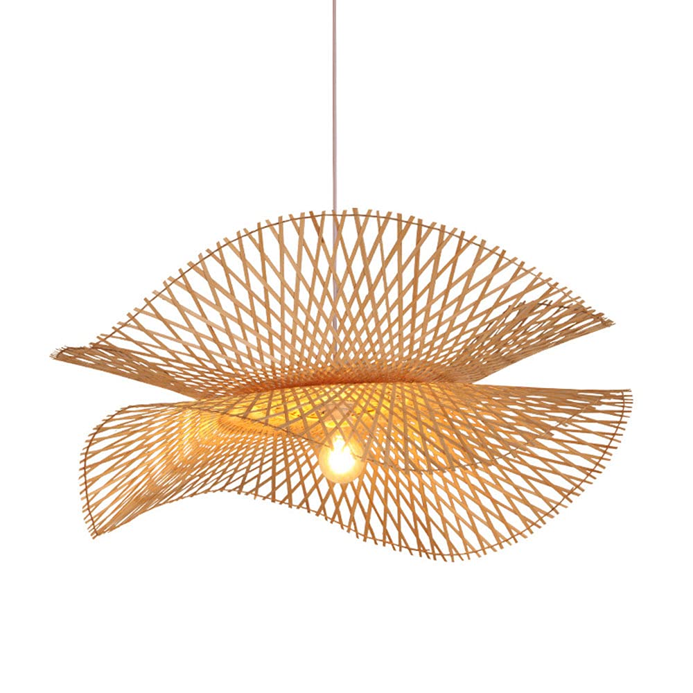 Hand-Woven Bamboo Chandelier Pendant Light - Rustic Vintage Rattan Ceiling Lamp with E27 Socket for Restaurant, Cafe, Bedroom & Entryway - Perfect for Boho Home Decor, Farmhouse Dining Room & Cozy Living Room Lighting