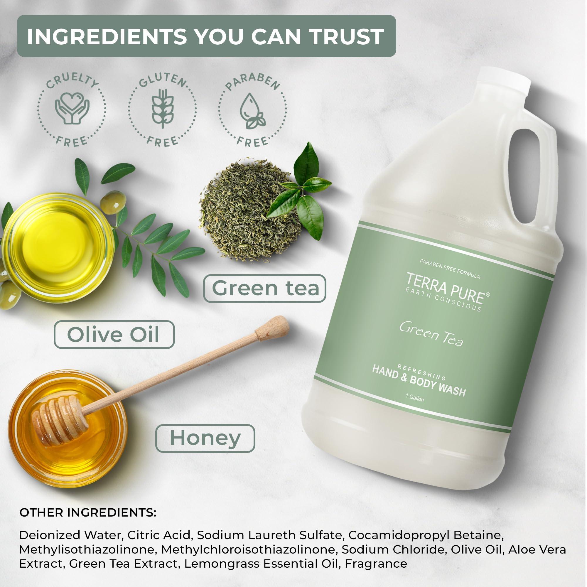 Terra Pure Hotel Hand & Body Wash Soap Refill - 4 Gallons (Set of 4) | Bulk Liquid Soap for Dispensers | Perfect for Hotels, Spas, Gyms & Public Restrooms