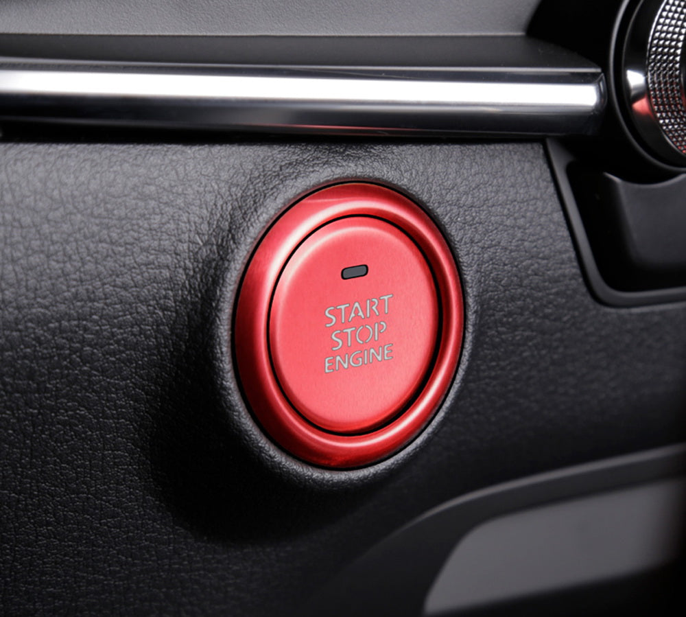 2PCS Red Keyless Engine Push Start Button & Surrounding Ring Compatible with 2019-2024 Mazda 3 - Easy Installation & Premium Upgrade for Interior Styling