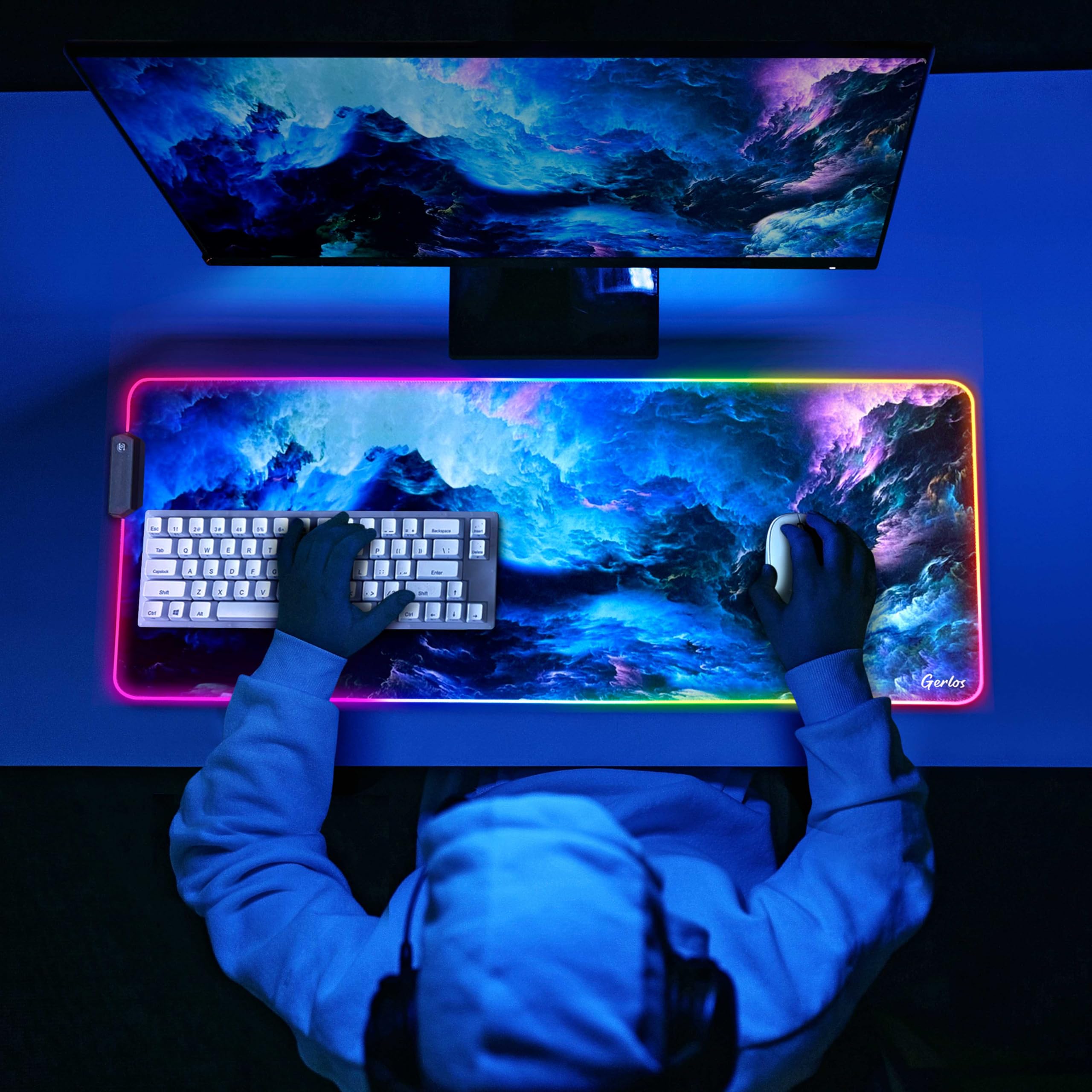 RGB Gaming Mouse Pad - Large Extended LED Mouse Mat with Non-Slip Rubber Base, Water-Resistant Keyboard Pad (31.5×11.8 inches) for PC, Computer, Office & Gaming Setup