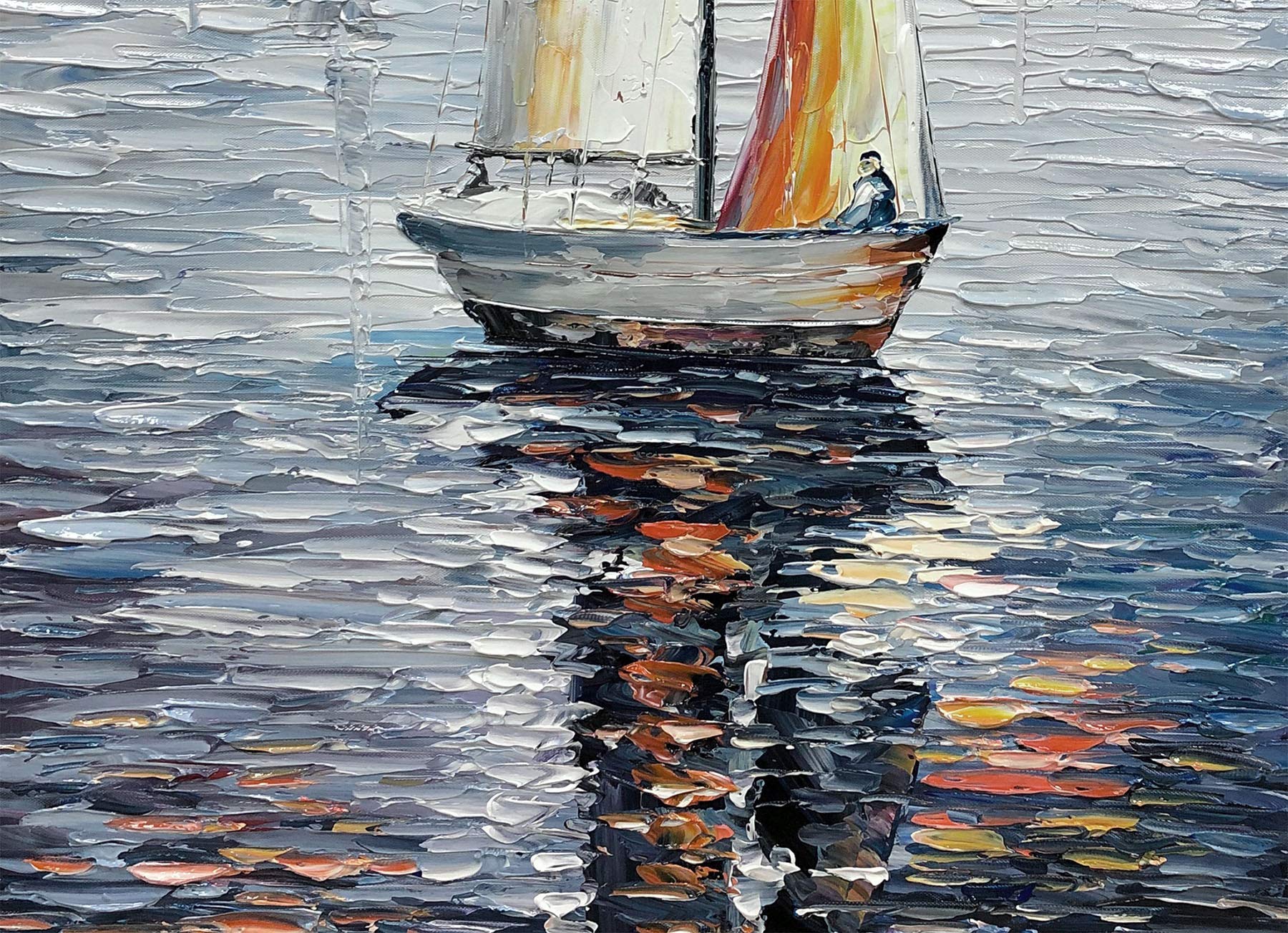 24x48 Inch Modern Abstract Hand Painted Oil Painting - Sailing Boat on Sea Acrylic Canvas Wall Art for Living Room & Bedroom | Home Decor | Perfect for Coastal & Nautical Theme Interiors