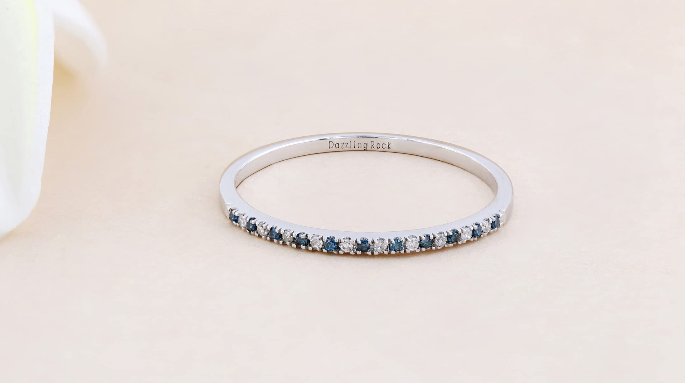 0.08 Cttw Round Blue & White Diamond Stackable Wedding Band for Women - 10K Solid Gold Dainty Ring - Perfect for Anniversary, Engagement, and Everyday Elegant Jewelry