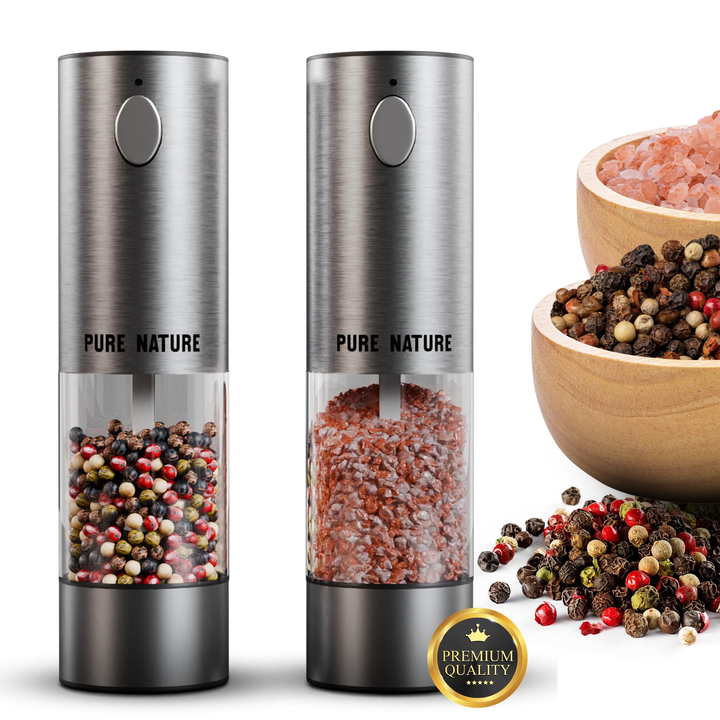 Premium Electric Salt and Pepper Grinder Set - Rechargeable with LED Lights, 5 Adjustable Coarseness, Large Capacity & Type-C Fast Charging - Perfect for Kitchen, Dining Table, Camping & Gifts