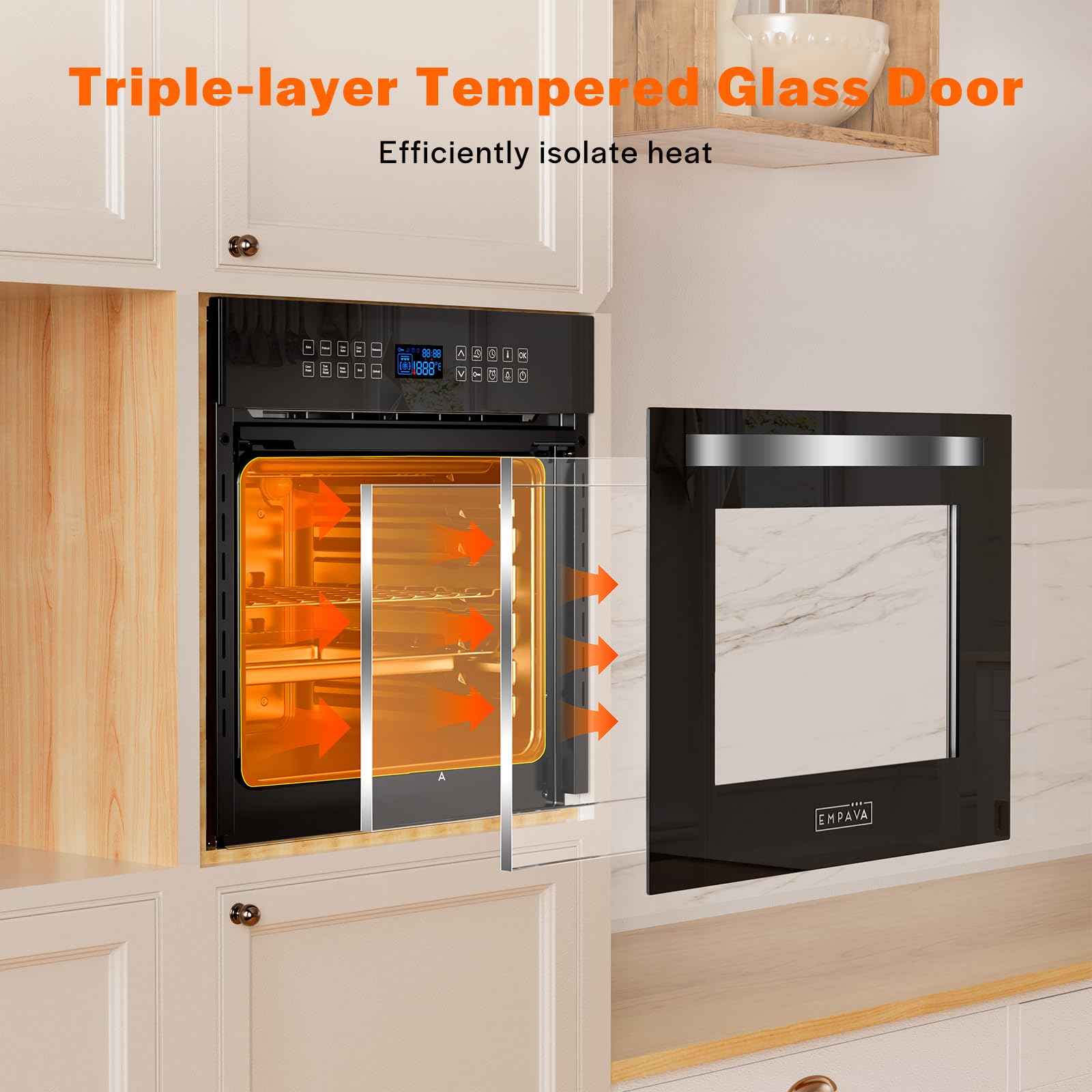 Empava 24 Inch Built-in Electric Single Wall Oven - 10 Cooking Functions, Convection System with Touch Screen Control, 360° Rotisserie - Perfect for Baking, Roasting & Entertaining in Modern Kitchens