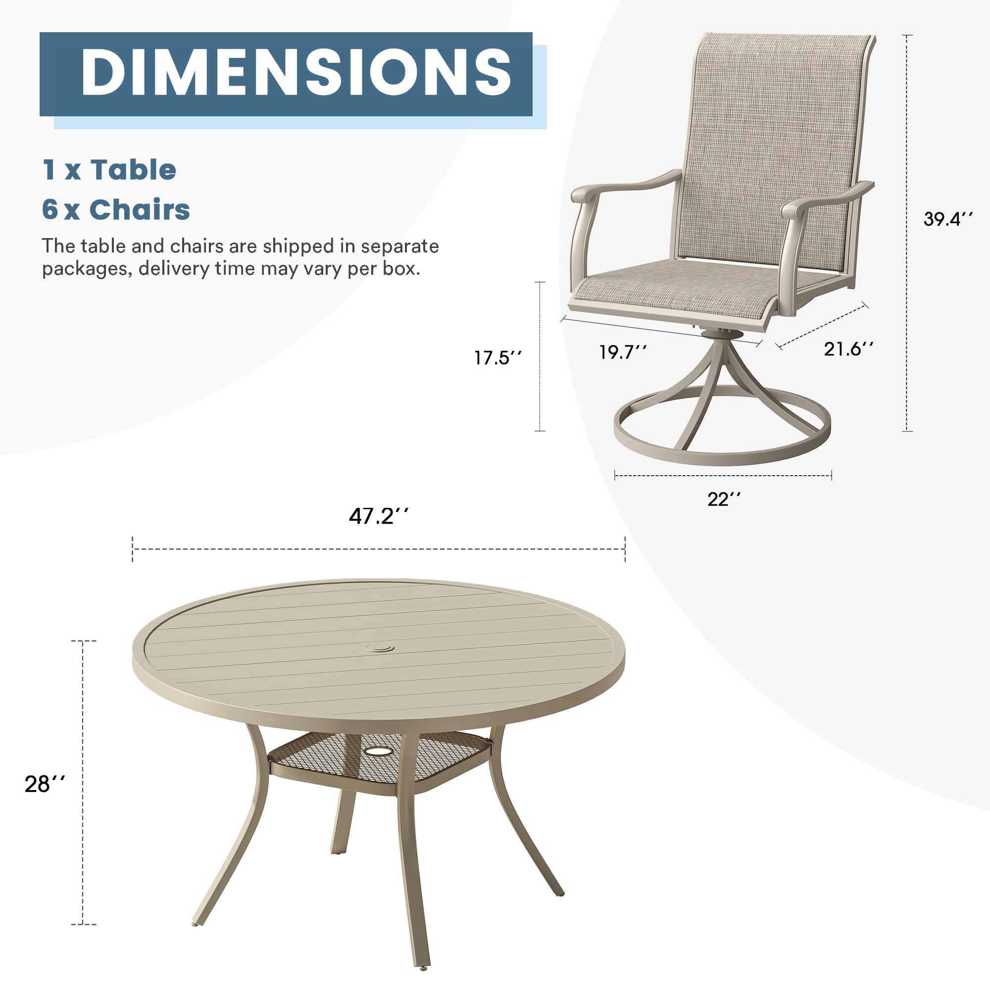7-Piece Patio Dining Set with 47.2