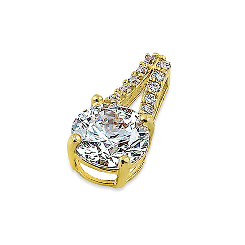 14K Solid Yellow Gold Vintage Round Cubic Zirconia Pendant Necklace - Elegant Gift for Women, Perfect for Weddings, Anniversaries & Special Occasions