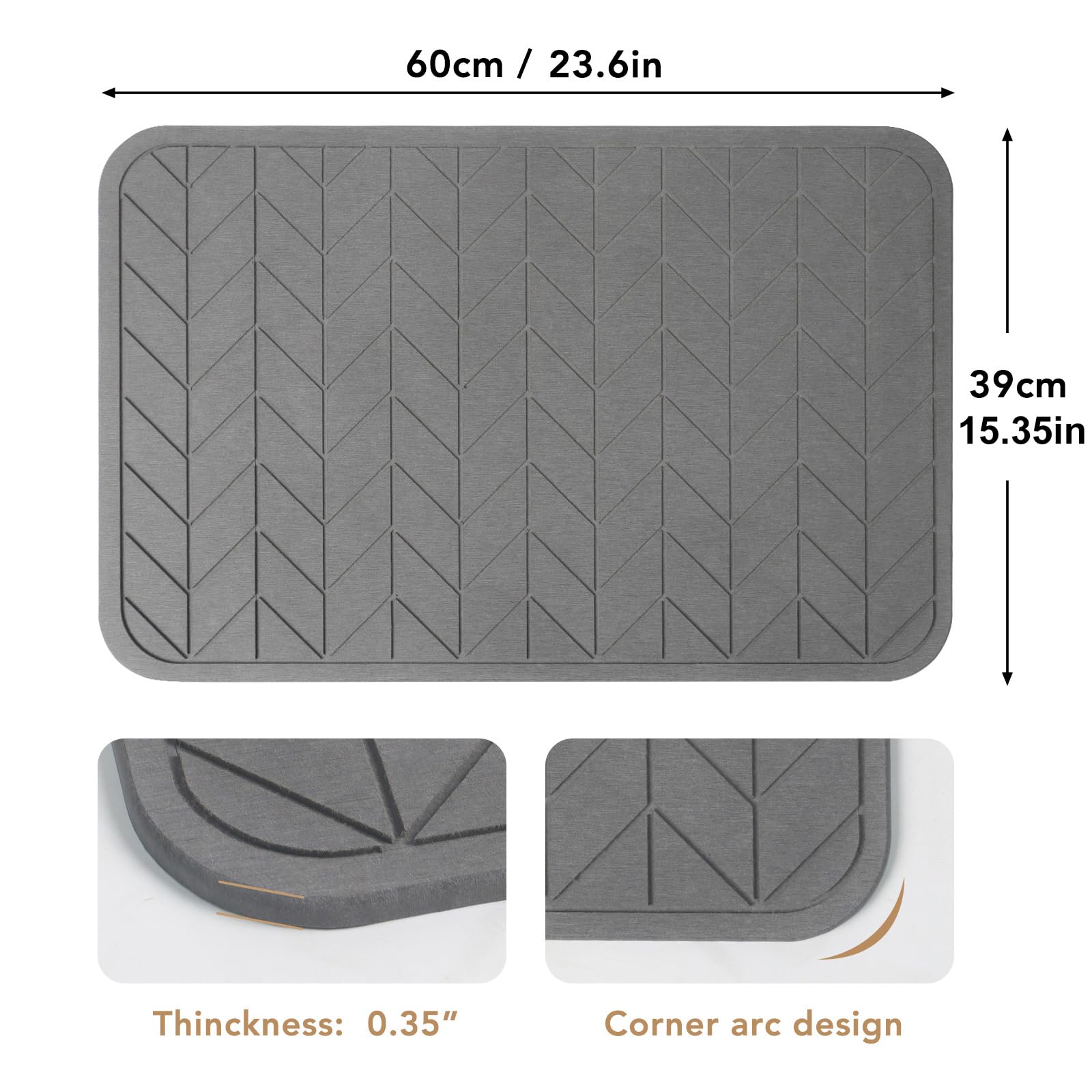 Premium Non-Slip Diatomaceous Earth Bath Mat - Super Absorbent & Quick Drying Stone Shower Mat for Bathroom Floor (2 Pack, Grey) - Perfect for Wet Rooms, Spa, and Luxury Bathroom Decor