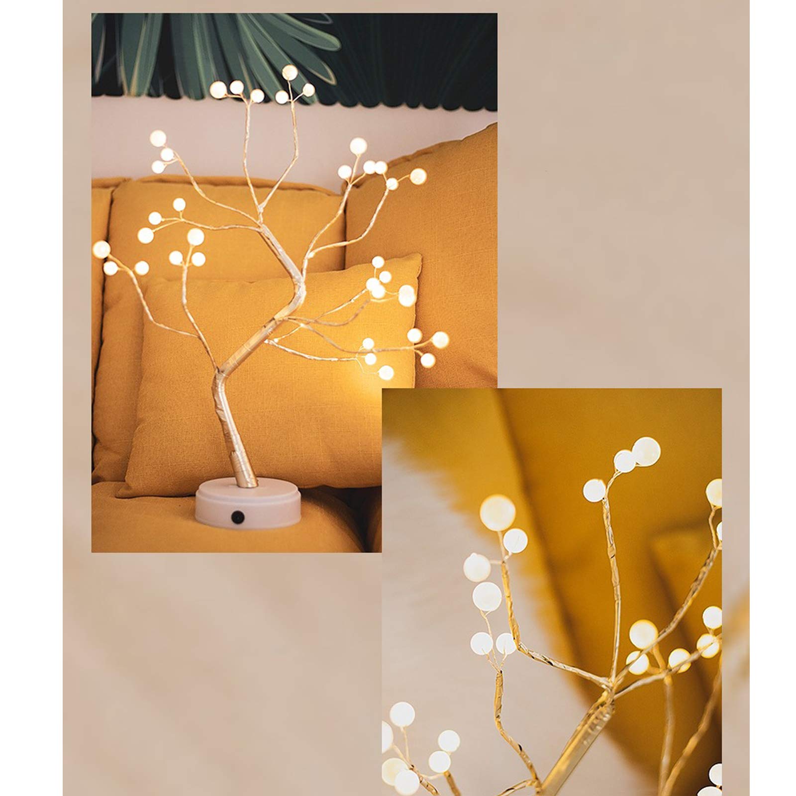 MYSNKU DIY LED Desk Tree Lamp - 36 Pearl LED Lights with Touch Switch, Battery or USB Powered - Perfect for Home, Bedroom, Office, Wedding & Party Decor (Nordic Style)