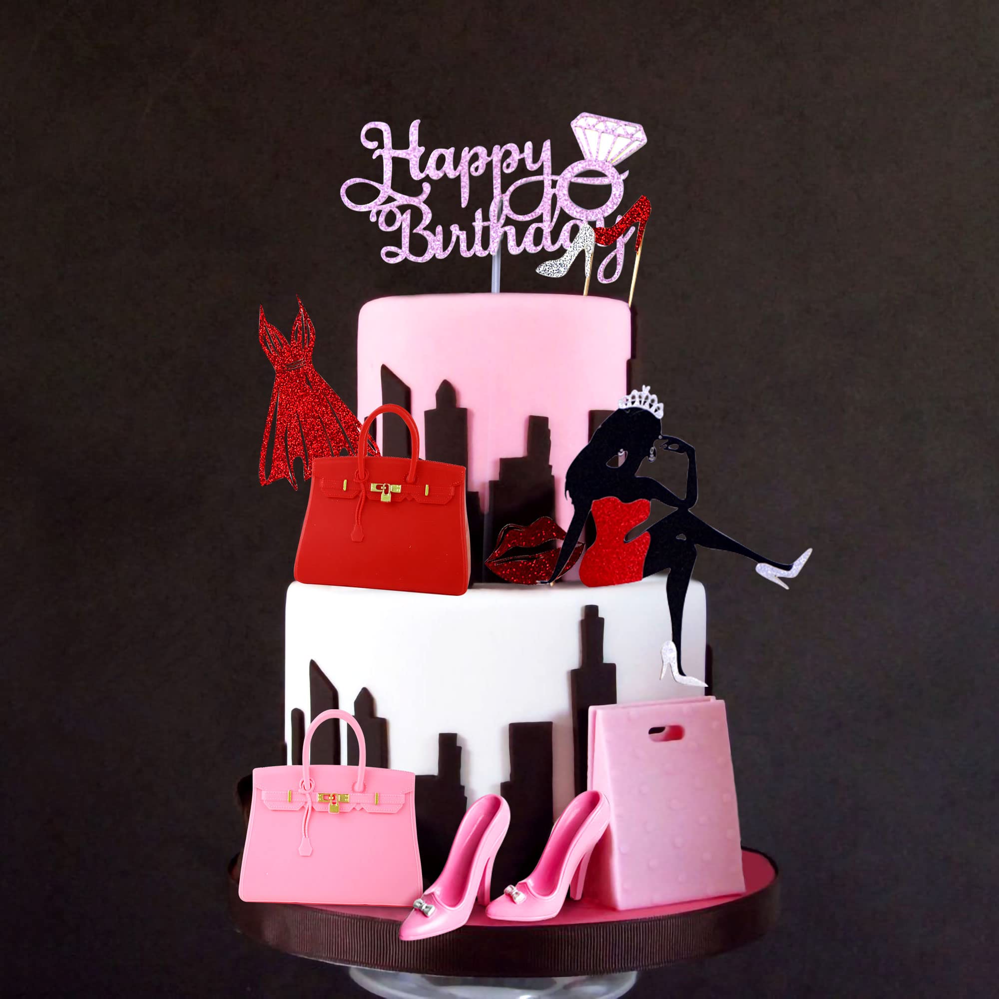 JeVenis Elegant High Heel Cake Topper - Red Shoe Birthday Cake Decoration for Women, Queen Theme Party, Bridal Shower & Bachelorette Dessert Decorations