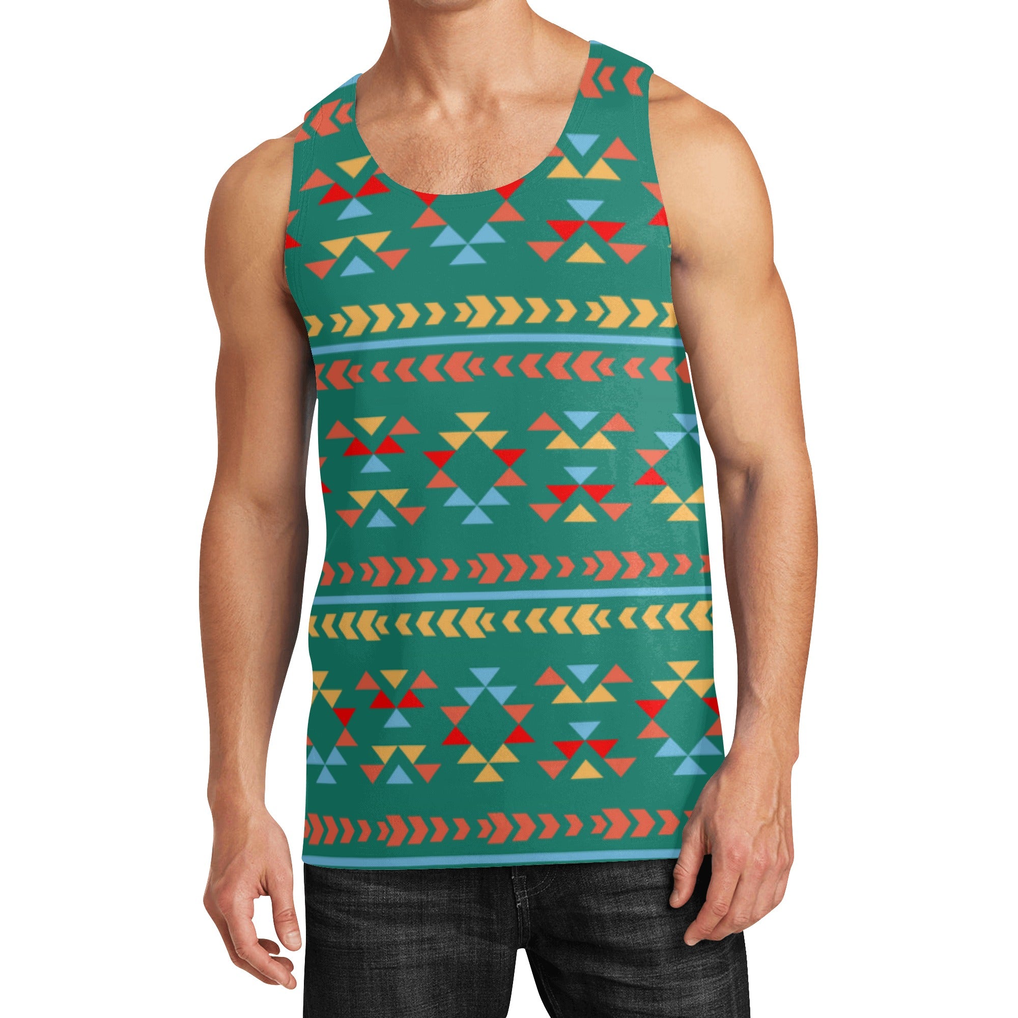 Southwestern Men's Tank Top - Athletic Tee with River Canyon Print - Perfect for Hiking, Gym & Summer Outdoor Activities