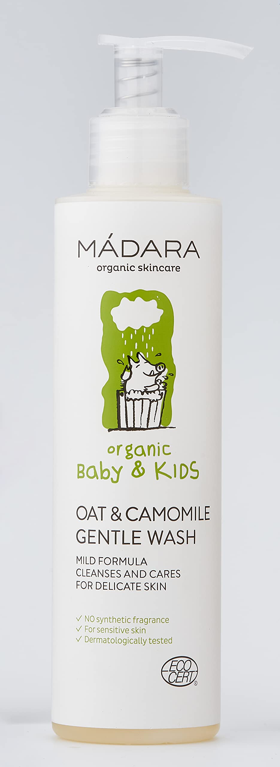 MÁDARA Organic Baby Shower Gel with Oats & Chamomile - Gentle Cleansing for Newborns & Sensitive Skin - Perfect for Daily Bath Time & Baby Care Routine