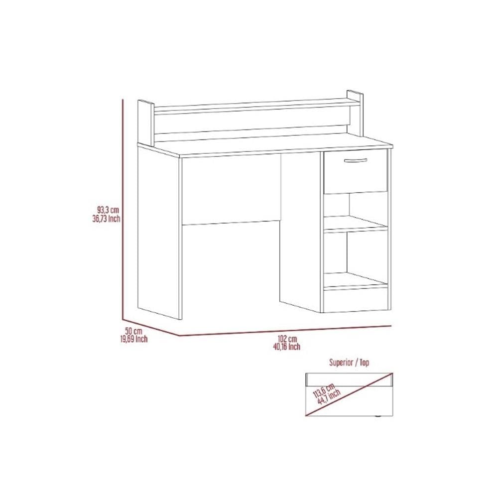 Charlotte Computer Desk with Open Shelf, 2 Storage Shelves & Built-in Drawer - Smokey Oak Finish Home Office Desk for Small Spaces, Work from Home & Study