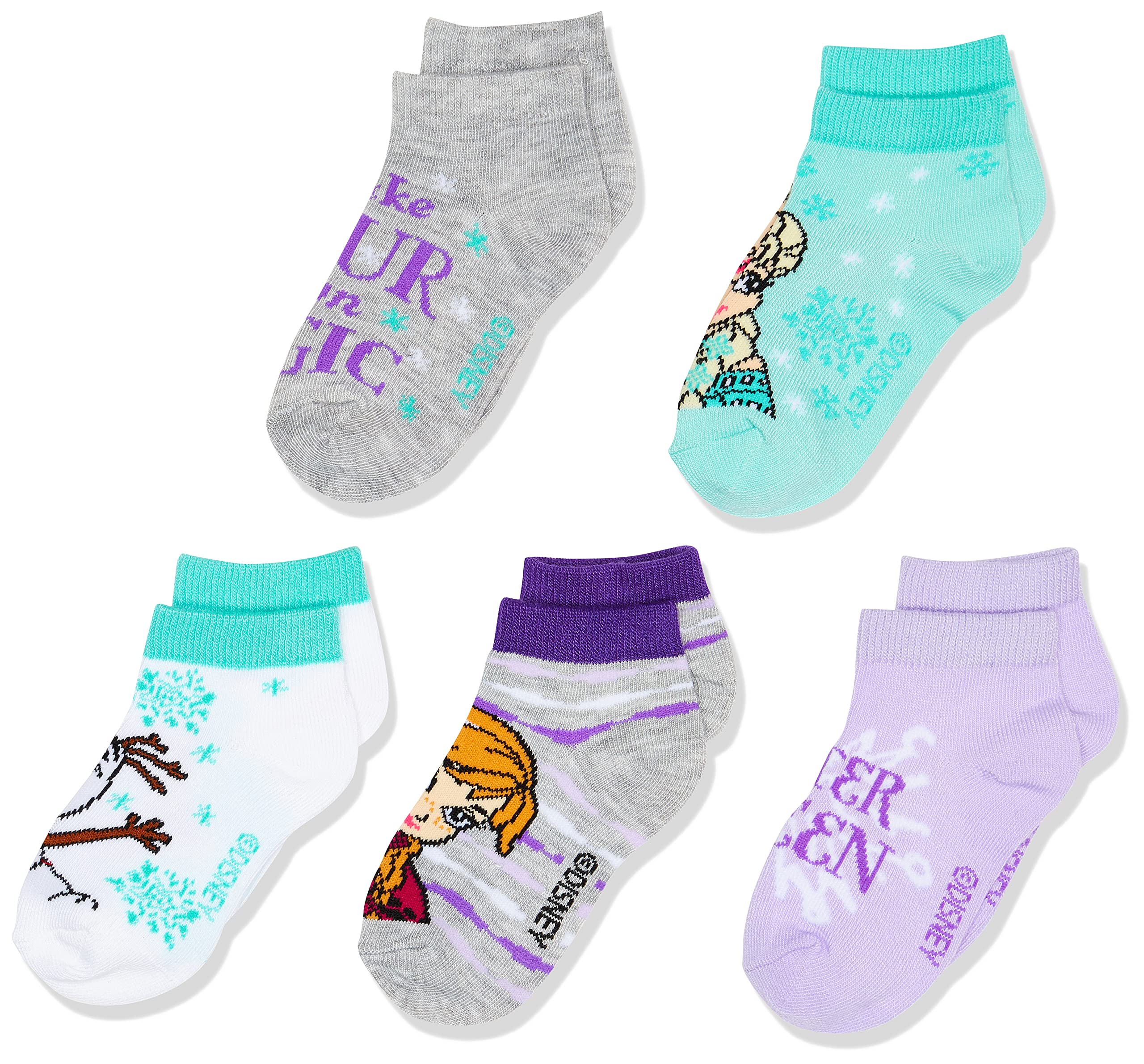 Disney Frozen Girls' 5-Pack Ankle Socks - Cute Cartoon Character Socks for Kids, School, Dress Up & Daily Wear