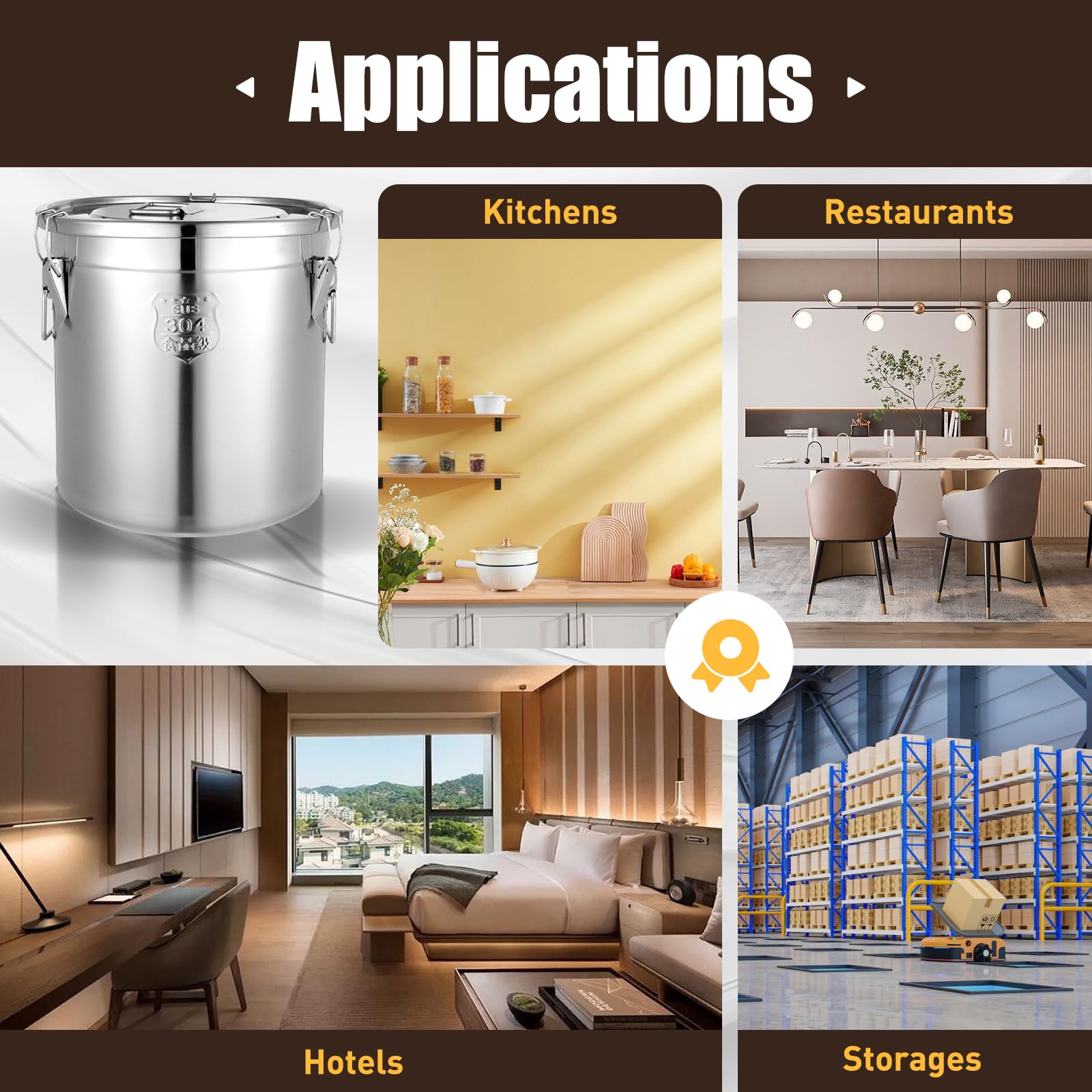 Premium 304 Stainless Steel Airtight Food Storage Canister - 33L Large Capacity Kitchen Container for Rice, Cereal, Grains & Dry Goods | Durable Metal Pantry Organizer with Secure Lid & Ergonomic Handles | Ideal for Home, Restaurant & Bulk Food Storage (Silver)