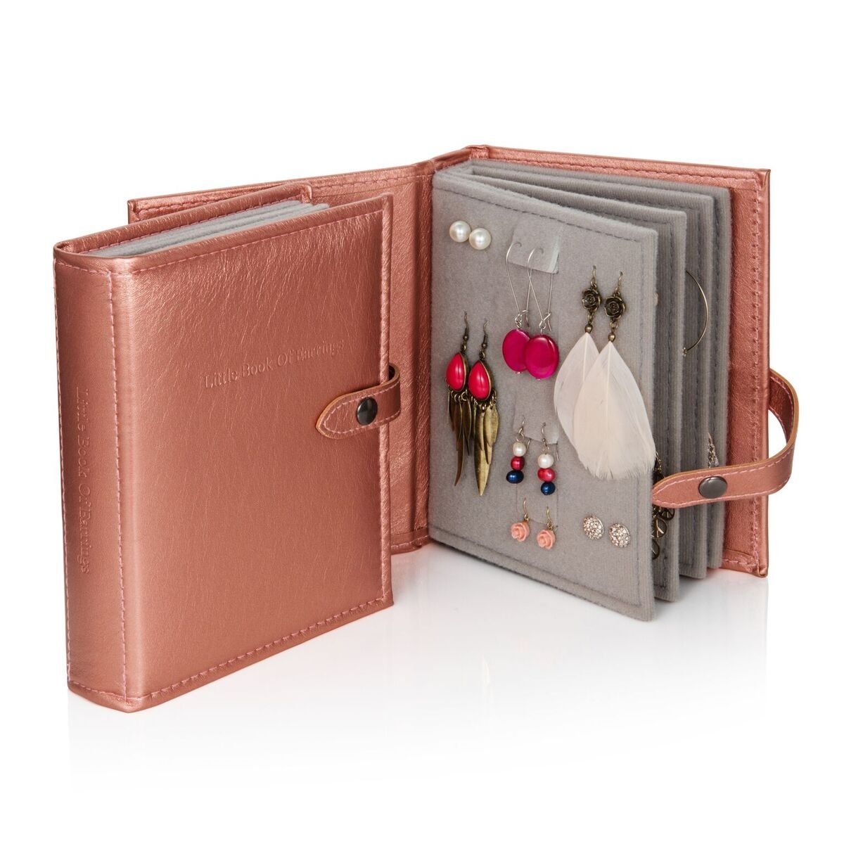 Little Book of Earrings - Rose Gold Metallic Jewelry Organizer | Compact Earring Storage Case for Travel, Home & Gift Giving