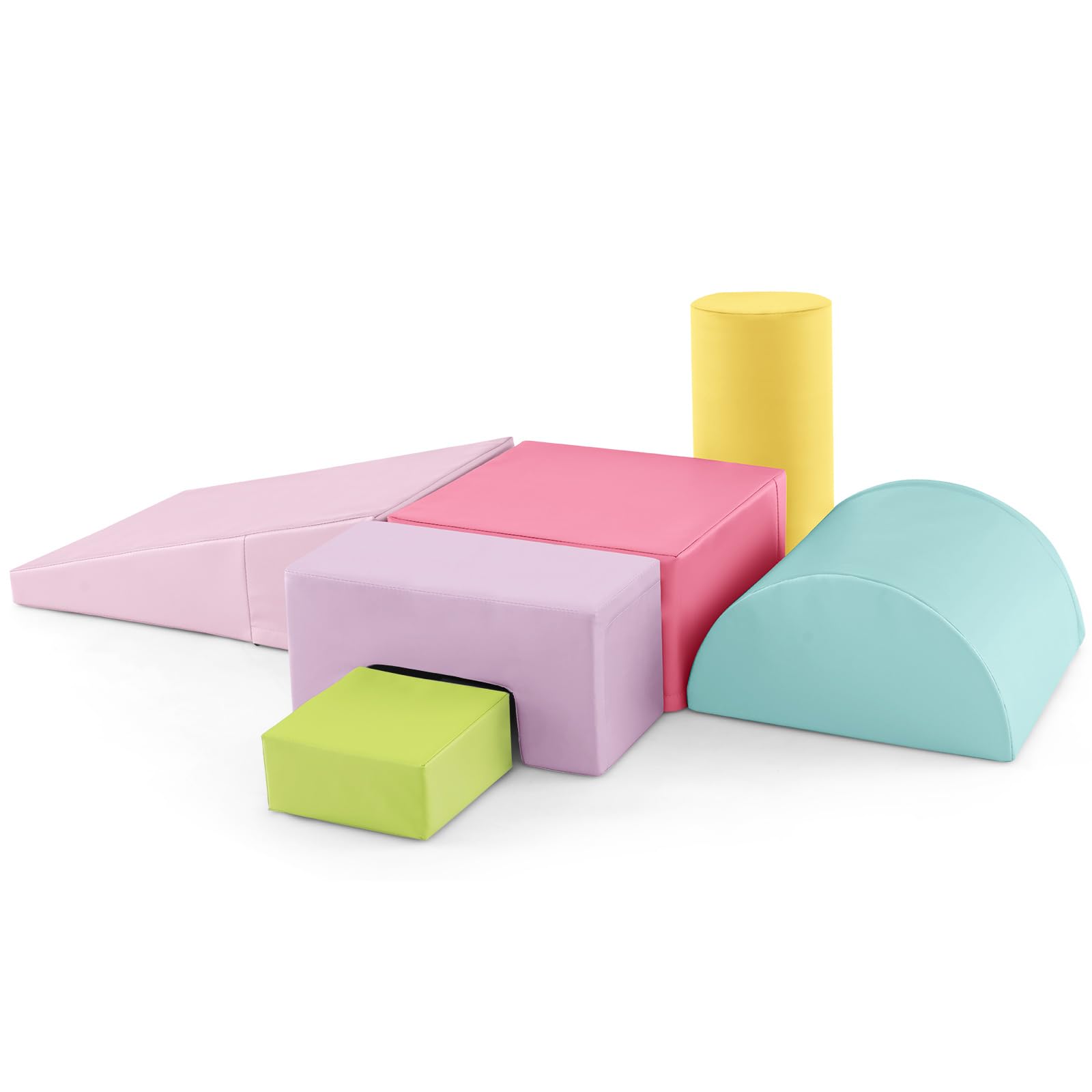 KOTEK 6-Piece Soft Foam Climbing and Crawling Play Set for Toddlers - Safe Indoor Playground Blocks for Climbing, Sliding & Active Play - Perfect for Home, Daycare & Preschool (Pink)
