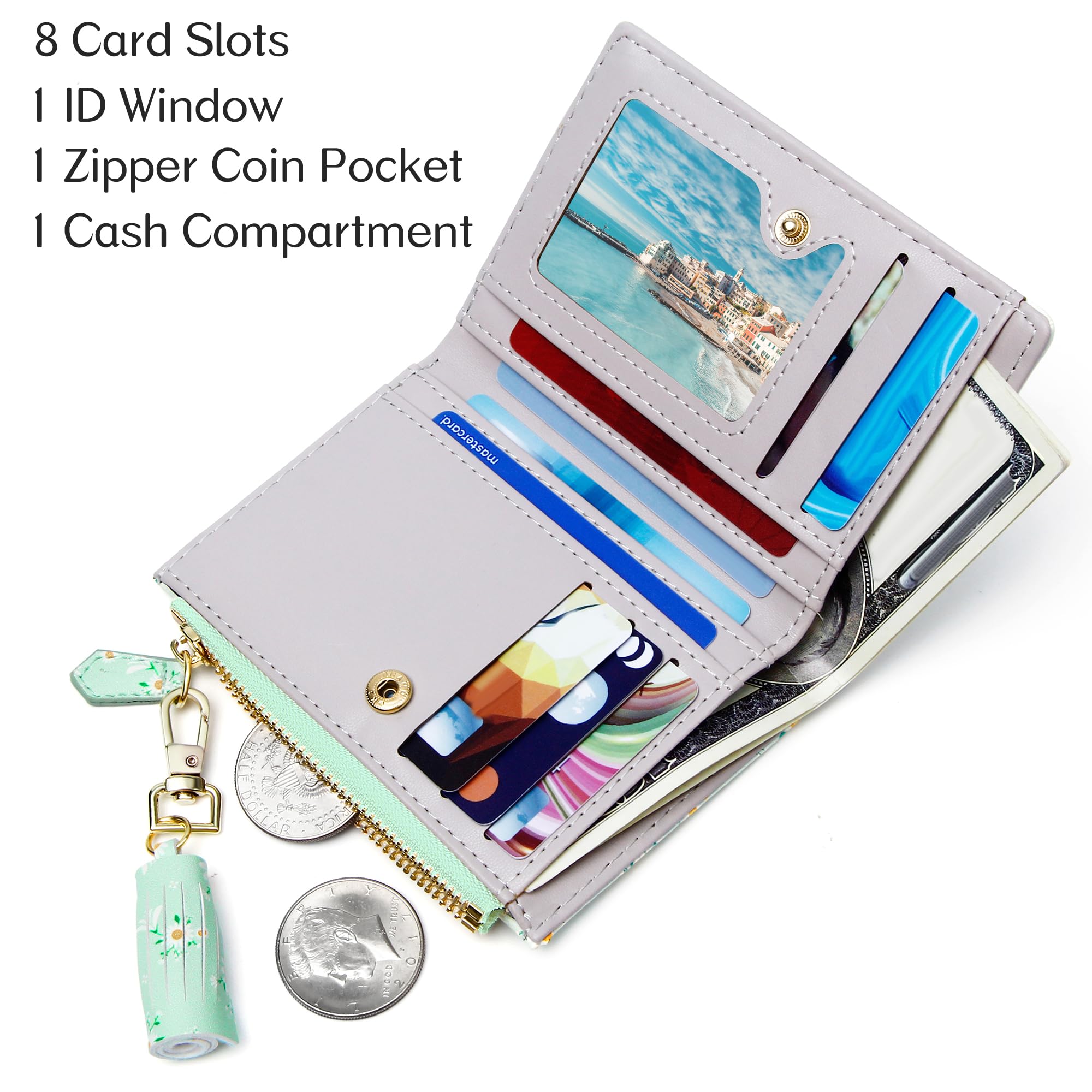 GEEAD Slim Bifold Wallet for Women with Zipper & ID Card Holder - Compact Coin Purse for Everyday Use, Travel & Shopping