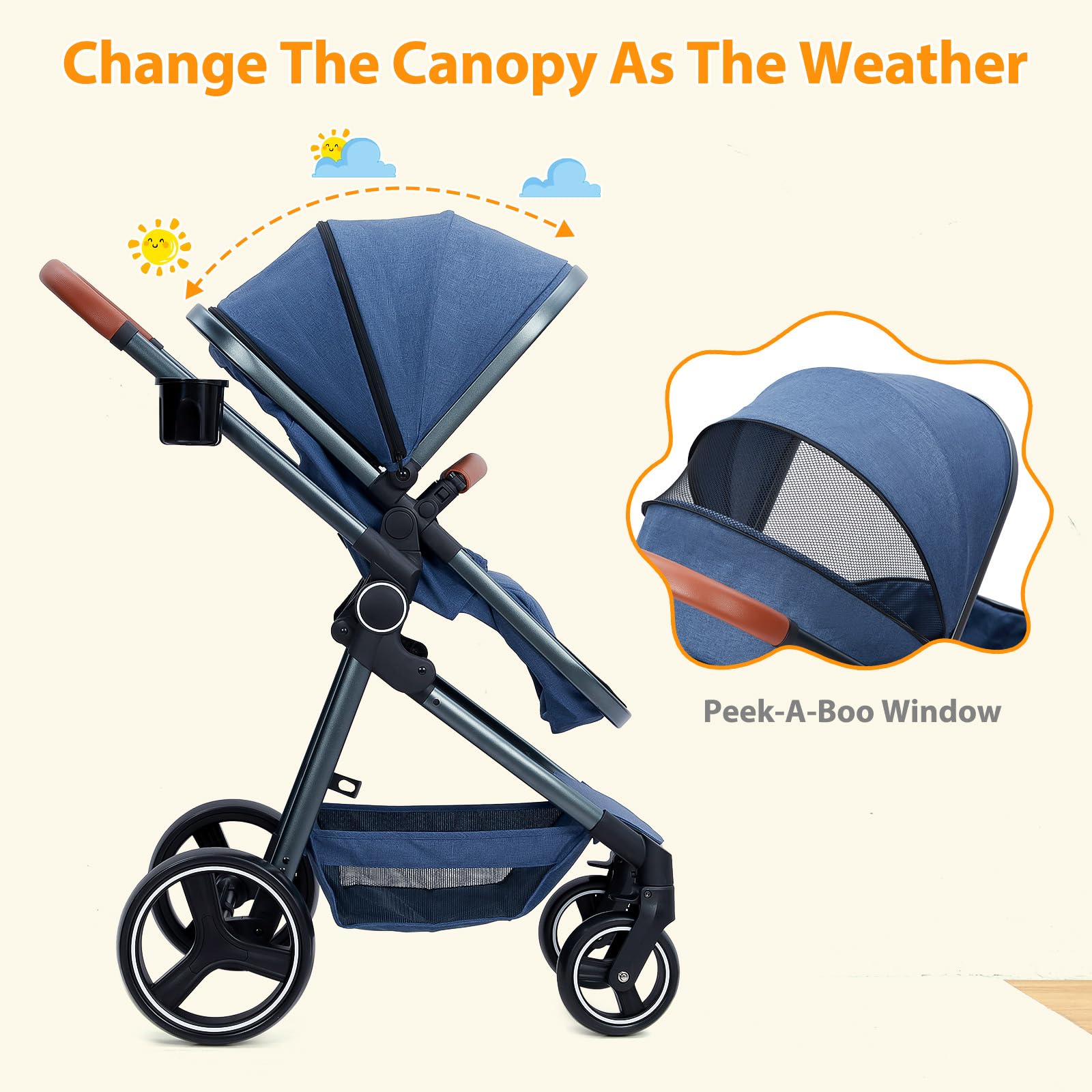 GAOMON 2-in-1 Convertible Baby Stroller with Bassinet & Toddler Seat - Lightweight Aluminum Frame, Reversible Pushchair, 5-Point Safety Harness, Foldable Design (Blue) | Perfect for Newborns, Infants & Outdoor Walks