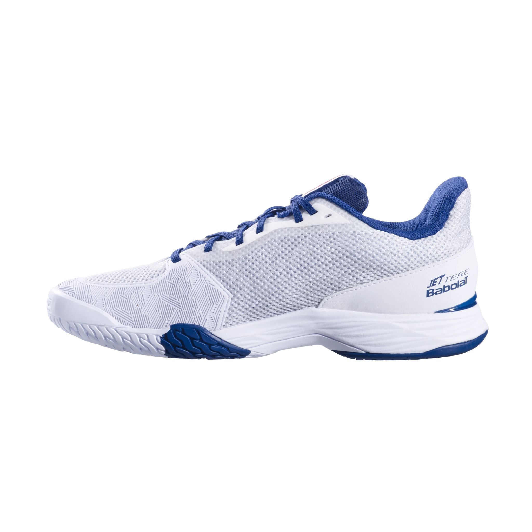 Babolat Jet Tere All Court Men's Tennis Shoes - White/Estate Blue - Lightweight & Durable for Competitive Play & Training