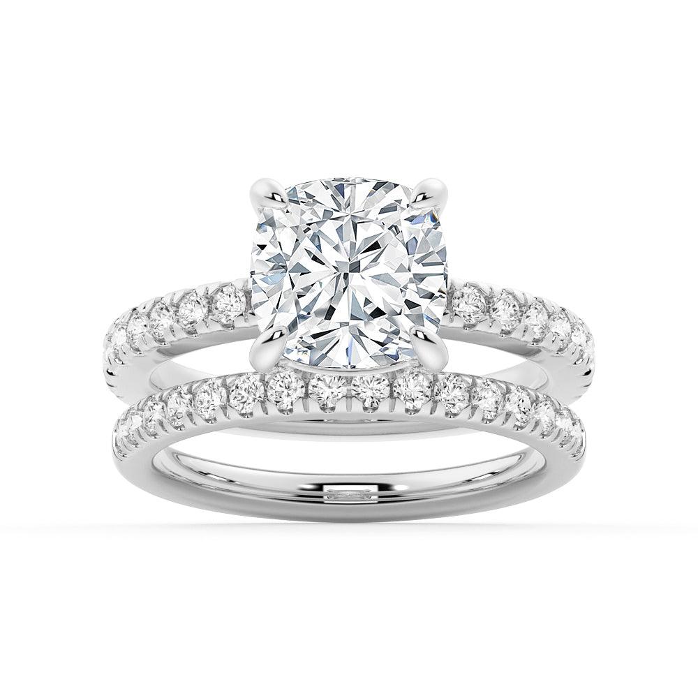 Pavé Band Cushion Cut Moissanite Engagement Ring for Women - Sparkling Wedding & Proposal Jewelry Gift for Her