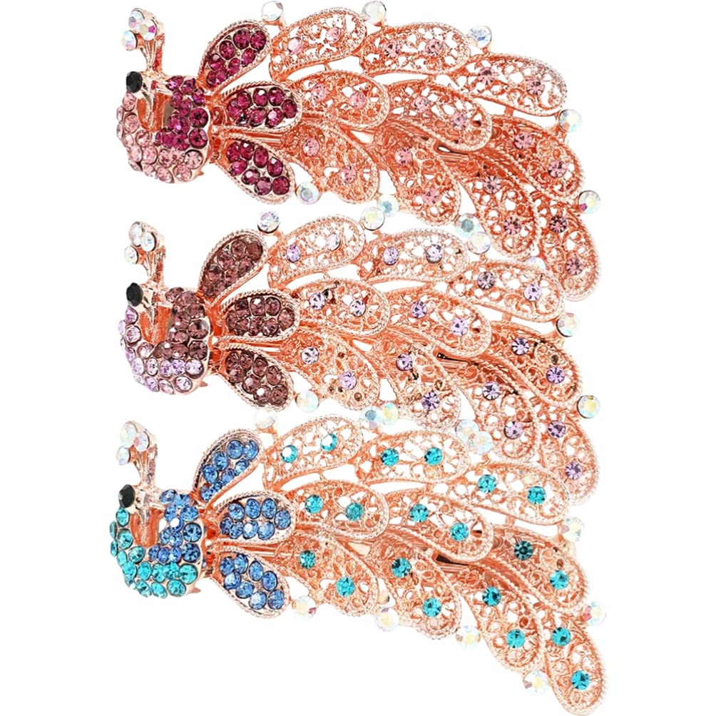 KALLORY Women's Rhinestone Hair Clips Set - 3pcs Metal Hair Barrettes for Girls & Women, Elegant Hair Accessories for Parties, Weddings & Daily Wear