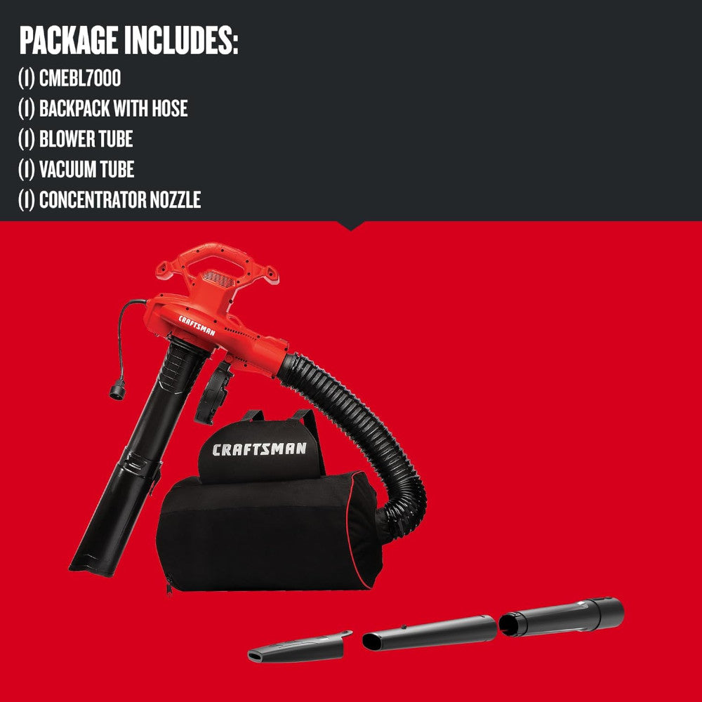 CRAFTSMAN CMEBL7000 3-in-1 Leaf Blower, Vacuum & Mulcher - Wearable Yard Cleaner for Fall Leaves, Lawn Debris & Garden Maintenance - Perfect for Homeowners & Landscaping Professionals