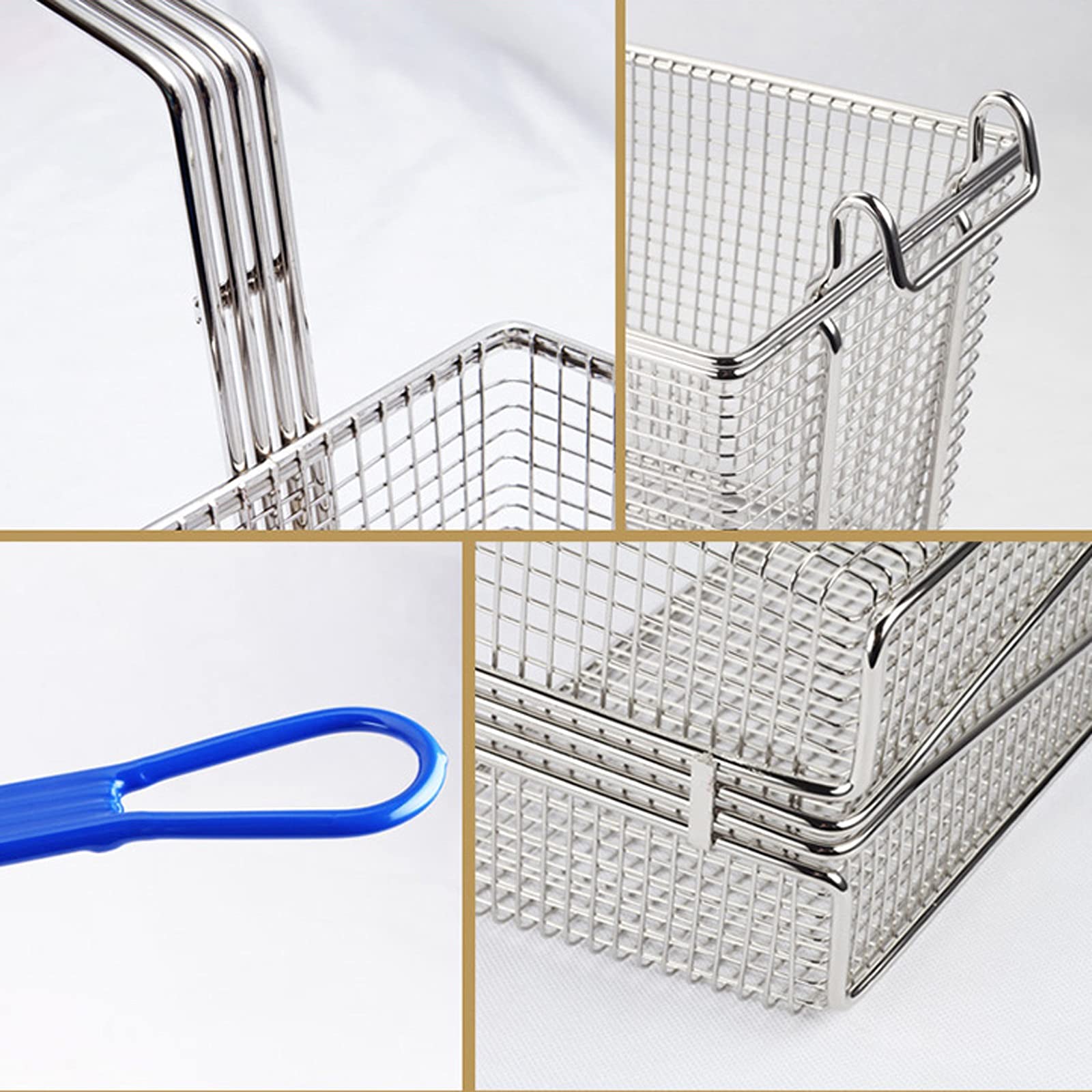 Stainless Steel French Fry Basket with Reinforced Blue Handle - 2 Pack Multi-Purpose Rectangular Fryer Basket for Cooking Chips, Onion Rings & More - Durable Kitchen Tool for Restaurants & Home Use