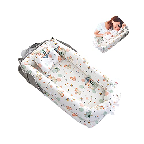 Portable Baby Lounger for Newborns 0-24 Months | 100% Cotton Infant Lounger & Co-Sleeping Nest | Adjustable Baby Bed for Safe Sleeping | Perfect for Nursery, Travel & Breastfeeding (Carousel Design)