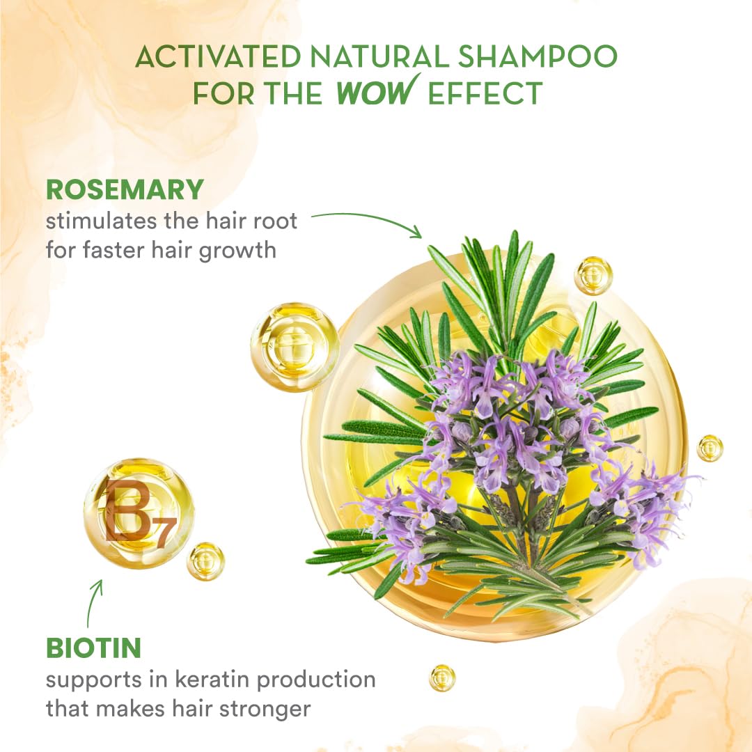 WOW Skin Science Rosemary & Biotin Hair Growth Shampoo - Reduces Hair Fall, Stimulates New Growth, Prevents Breakage & Split Ends, Adds Shine - 8.8oz - For Thinning Hair & Scalp Care - Perfect for Daily Use at Home or Salon