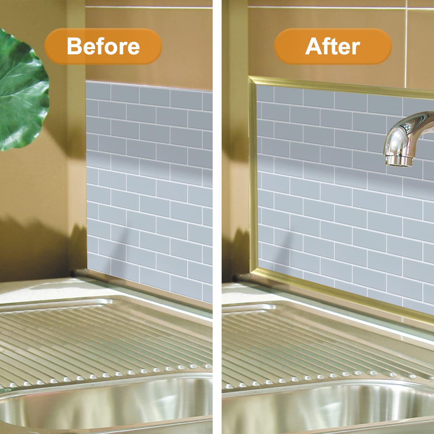 STICKGOO Peel and Stick Backsplash Tiles for Kitchen - 10-Pack Self-Adhesive Backsplash Tile Edge Trim - Easy DIY Kitchen Upgrade, Waterproof & Heat Resistant for Stove, Sink, and Countertop Protection
