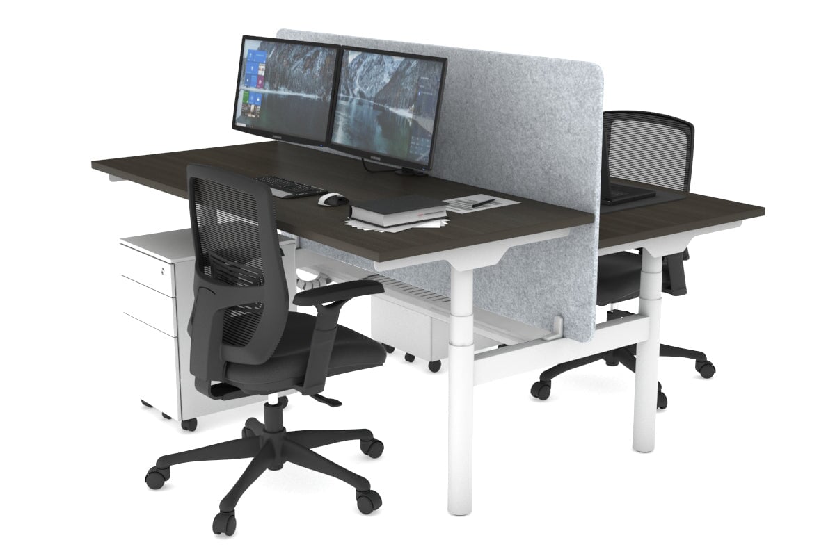 Flexi Premium Height Adjustable 2-Person H Bench Workstation - White Frame [1600L x 700W] - Ergonomic Office & Home Workspace Solution for Collaborative Teams & Remote Workers