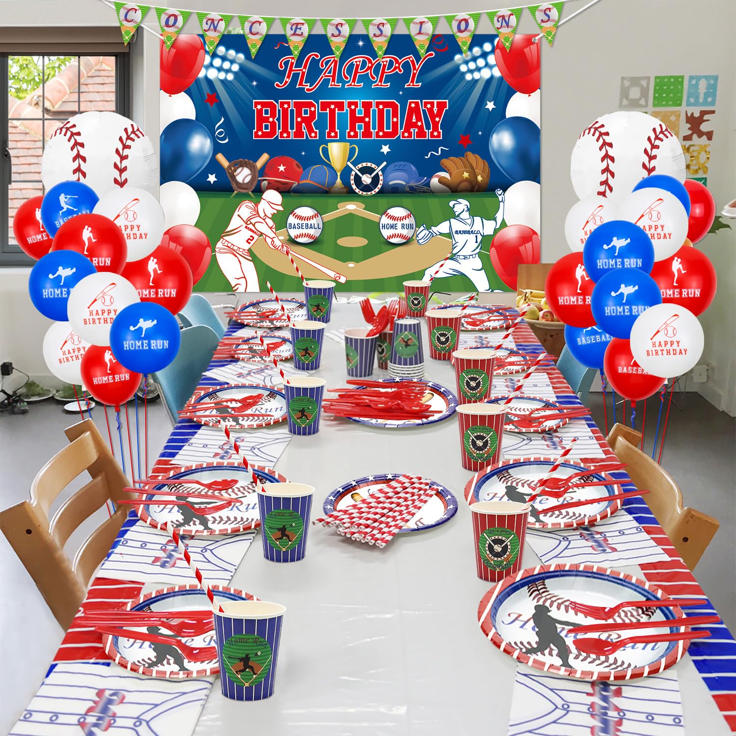 Baseball Birthday Party Decorations Set - Happy Birthday Backdrop, Plates, Cups, Napkins, Tablecloth & Balloons for Boys & Men - Serves 20 Guests - Perfect for Baseball Themed Parties, Sports Celebrations & Game Day Events