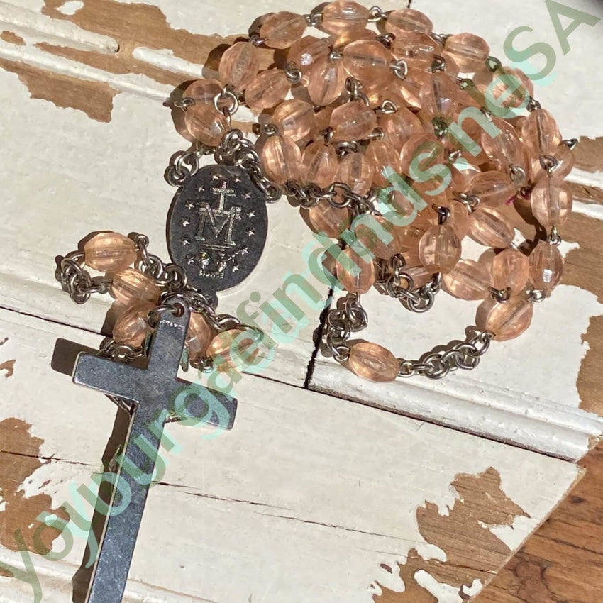 Vintage French Rosary with Blush Pink Beads - Elegant Catholic Prayer Beads for Meditation, Gift & Religious Devotion - Perfect for Weddings, Baptisms & Spiritual Practices