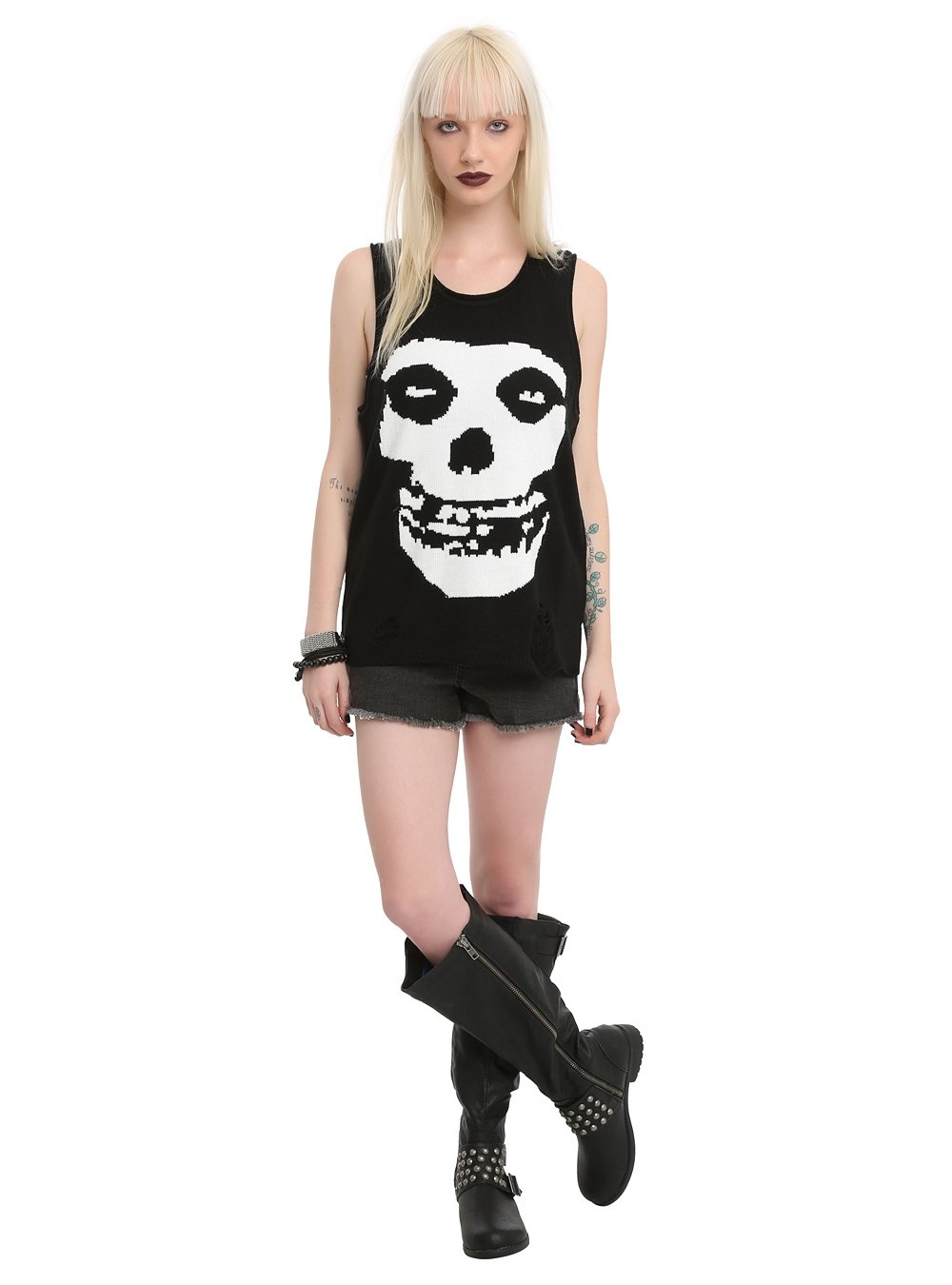 Misfits Iron Fist Sweater Tank Top for Women - Soft Cotton Sleeveless Shirt, Small Size - Perfect for Concerts, Gym Workouts & Casual Streetwear