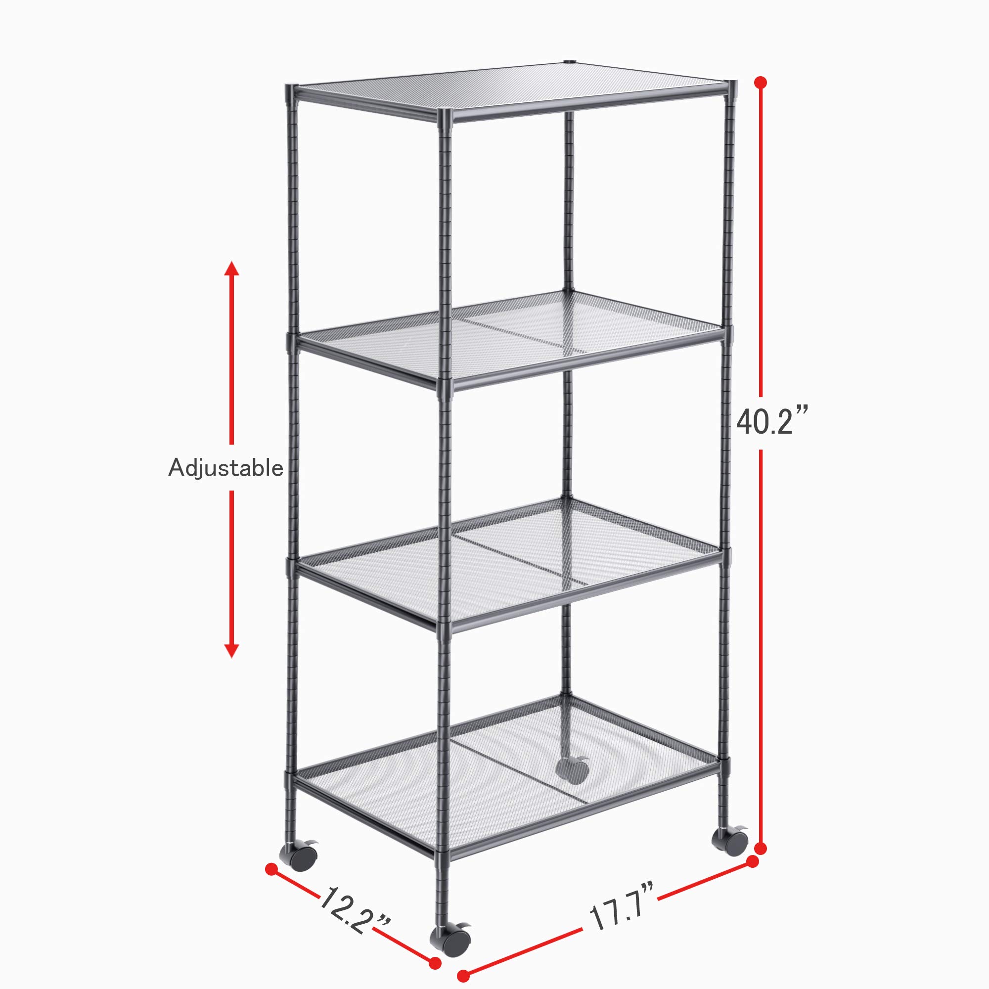 OVICAR 4-Tier Heavy Duty Steel Wire Storage Shelves with Wheels, Adjustable Metal Shelving Unit for Kitchen Pantry, Laundry Room, Garage, Closet & Tool Organization - Space Saving Storage Rack for Home & Office (Grey, 4 Tiers)