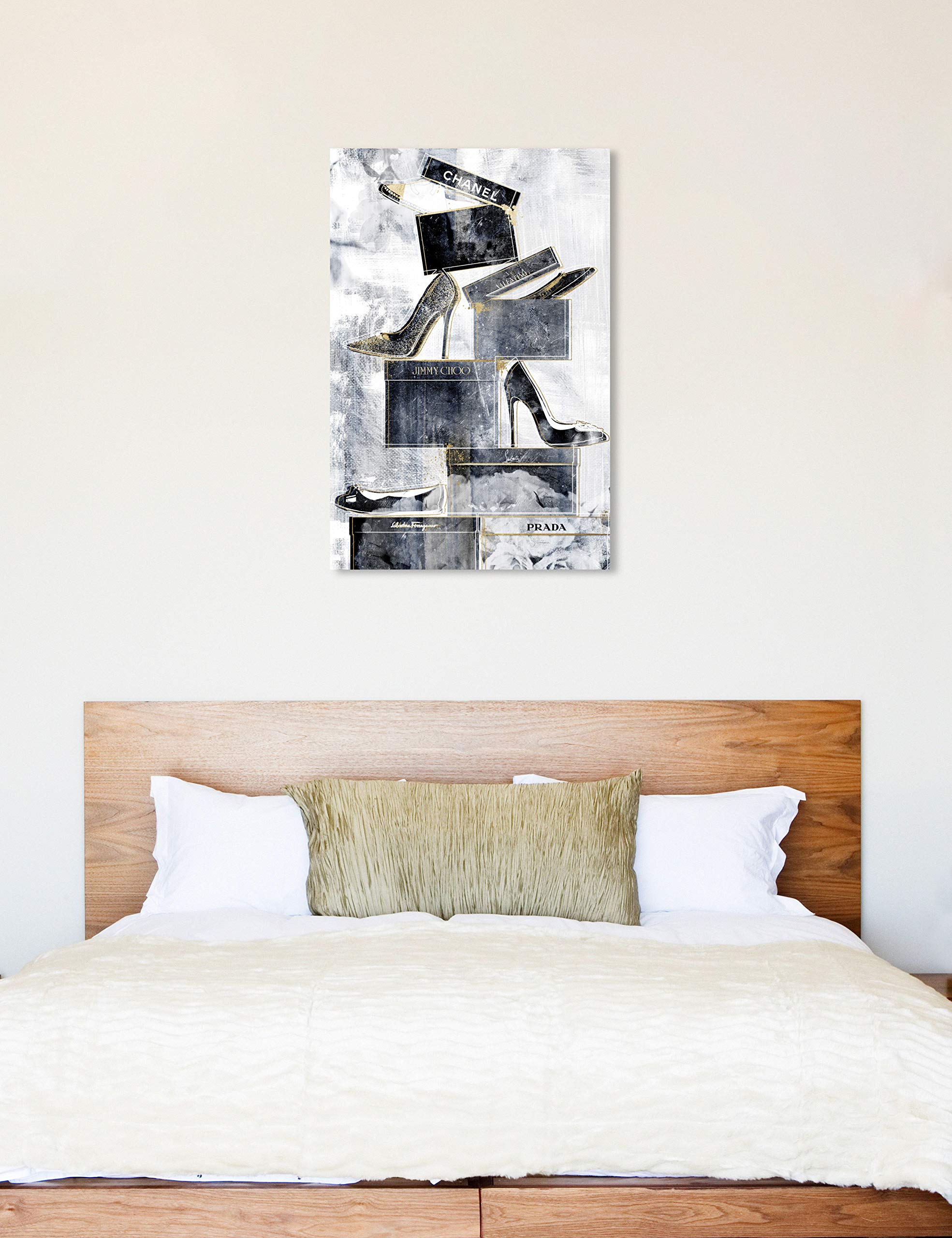 Oliver Gal Artist Co. 'Shoes Always on My Mind Blue' Fashion Wall Art Canvas Print - 30x45 Inch Home Decor in Black & Gold - Perfect for Living Room, Bedroom & Office Decor
