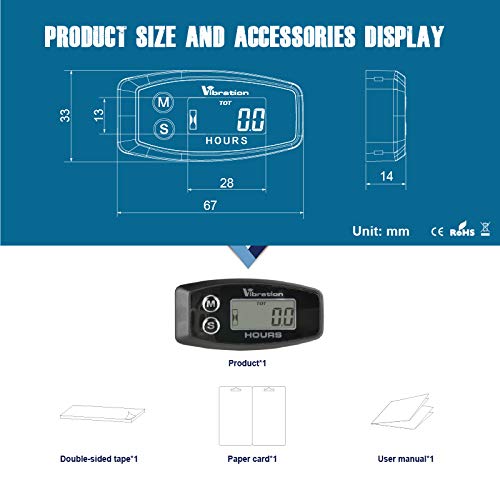 Jayron Digital Hour Meter with Vibration Activation - Maintenance Reminder & Resettable Job Timer for Generators, Marine Engines, ATVs, Lawn Mowers | User Lock Shutdown Feature | Perfect for Equipment Monitoring in Construction, Agriculture and Industrial Workplaces