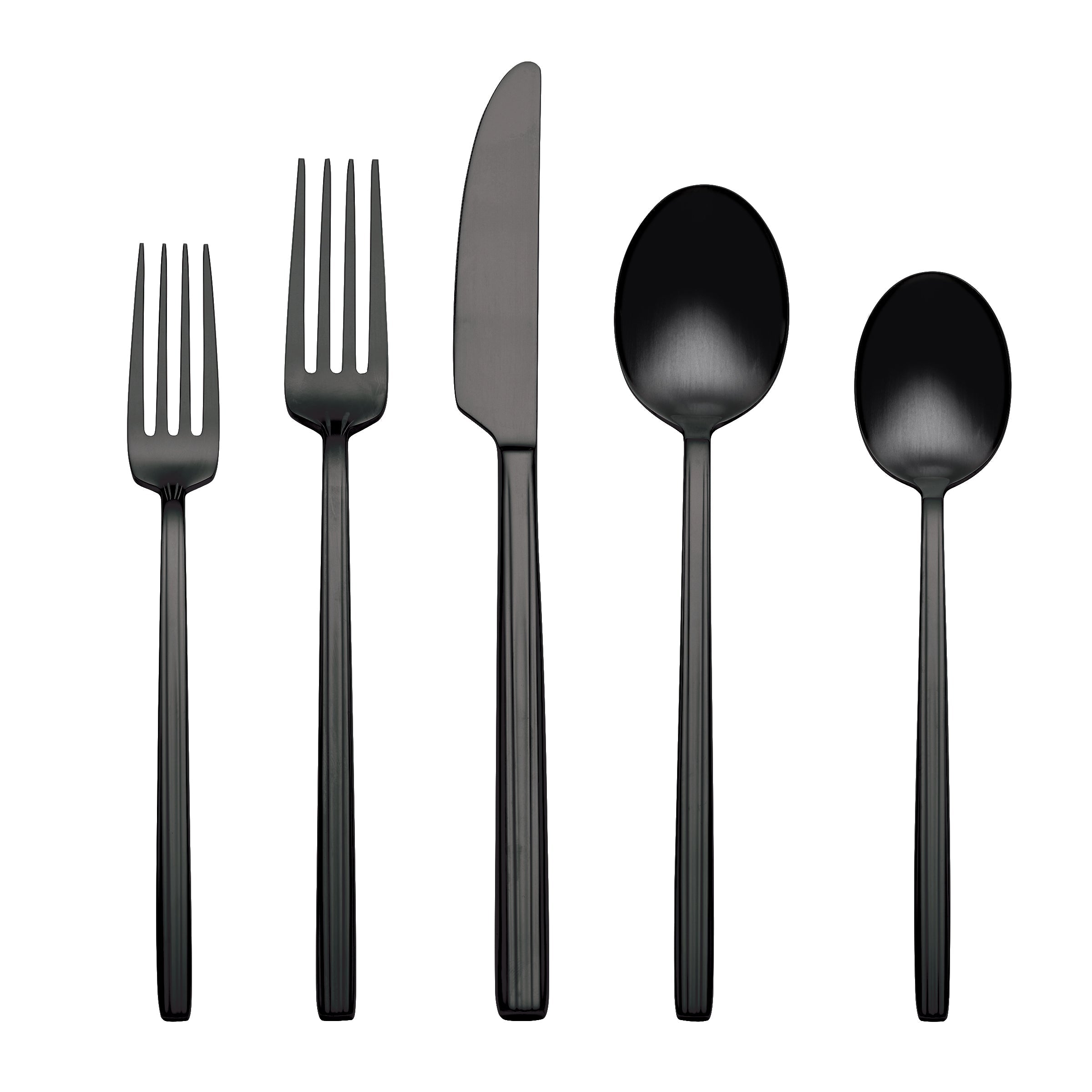 Dean Black Satin 20-Piece Flatware Set - Stainless Steel Cutlery Set for 4 People - Elegant Dining Utensils for Home, Restaurant & Dinner Parties