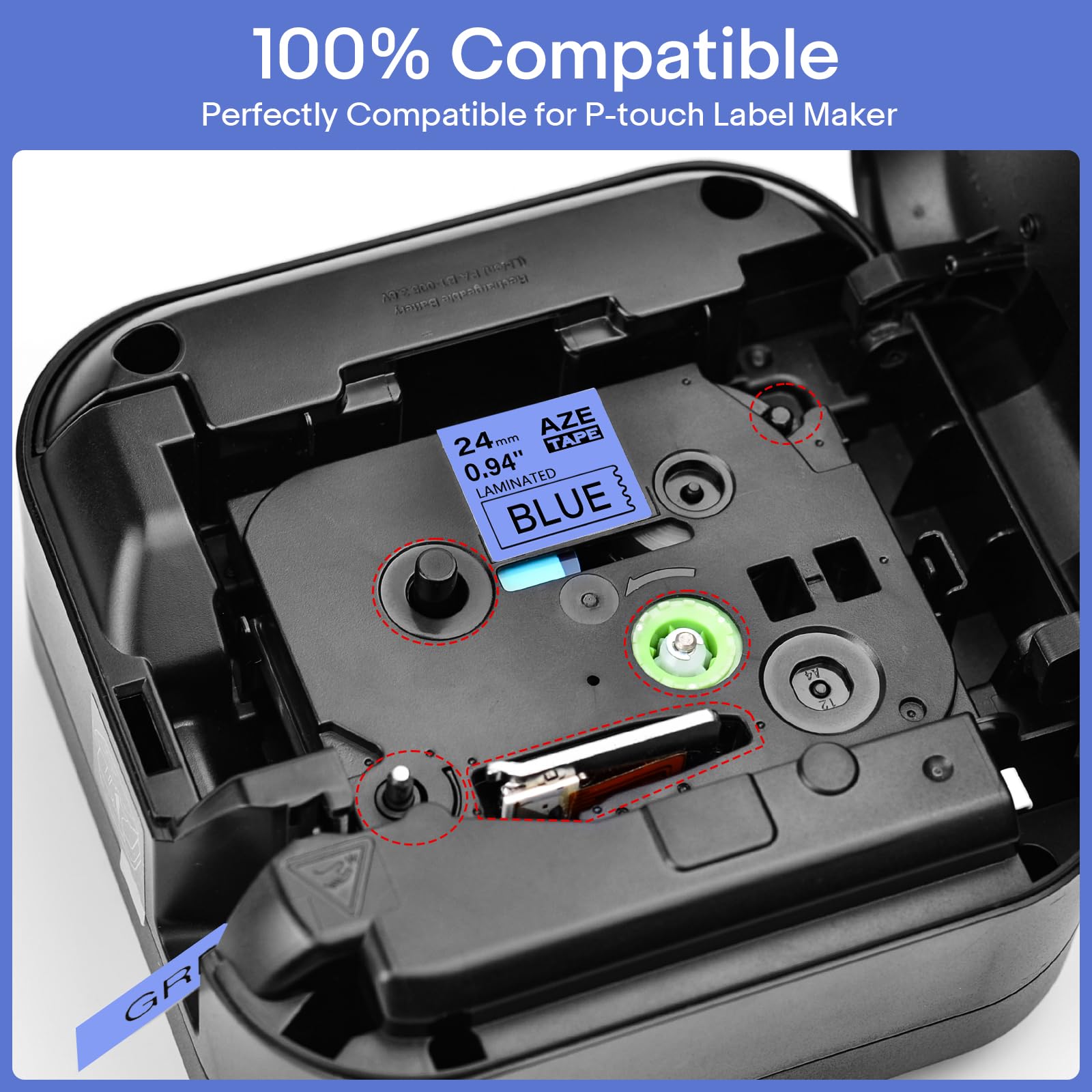 GREENCYCLE Compatible Brother P-Touch TZe-551/TZe551/AZE Tape - 24mm (0.94 Inch) Black on Blue Laminated Label Tape - Works with PT2730, PT9600, PTD600VP, PTD800W, PTH500LI, PTP700, PTP710BT, PTP750W - 6 Pack - Perfect for Office Labeling, Organizing Files & Craft Projects