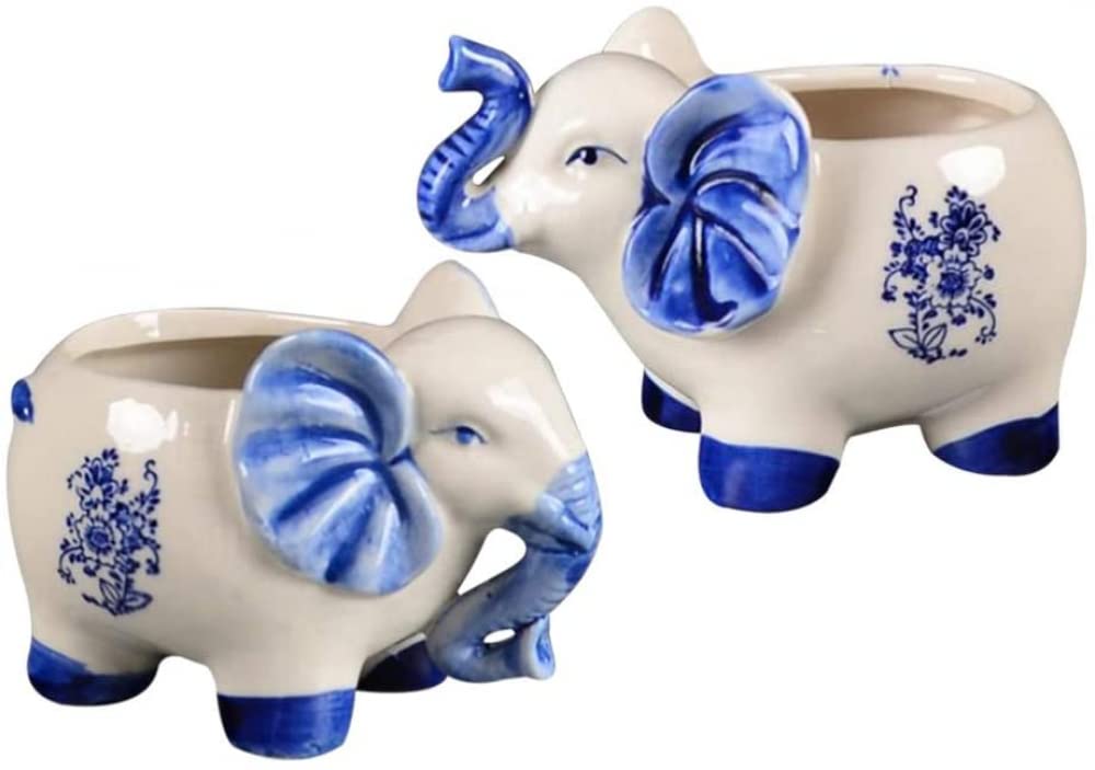 2pcs Elephant Shaped Ceramic Succulent Plant Pots - Cute Bonsai Flower Pots for Home & Office Desktop Decor - Perfect for Indoor Plants, Small Cactus, and Miniature Gardens