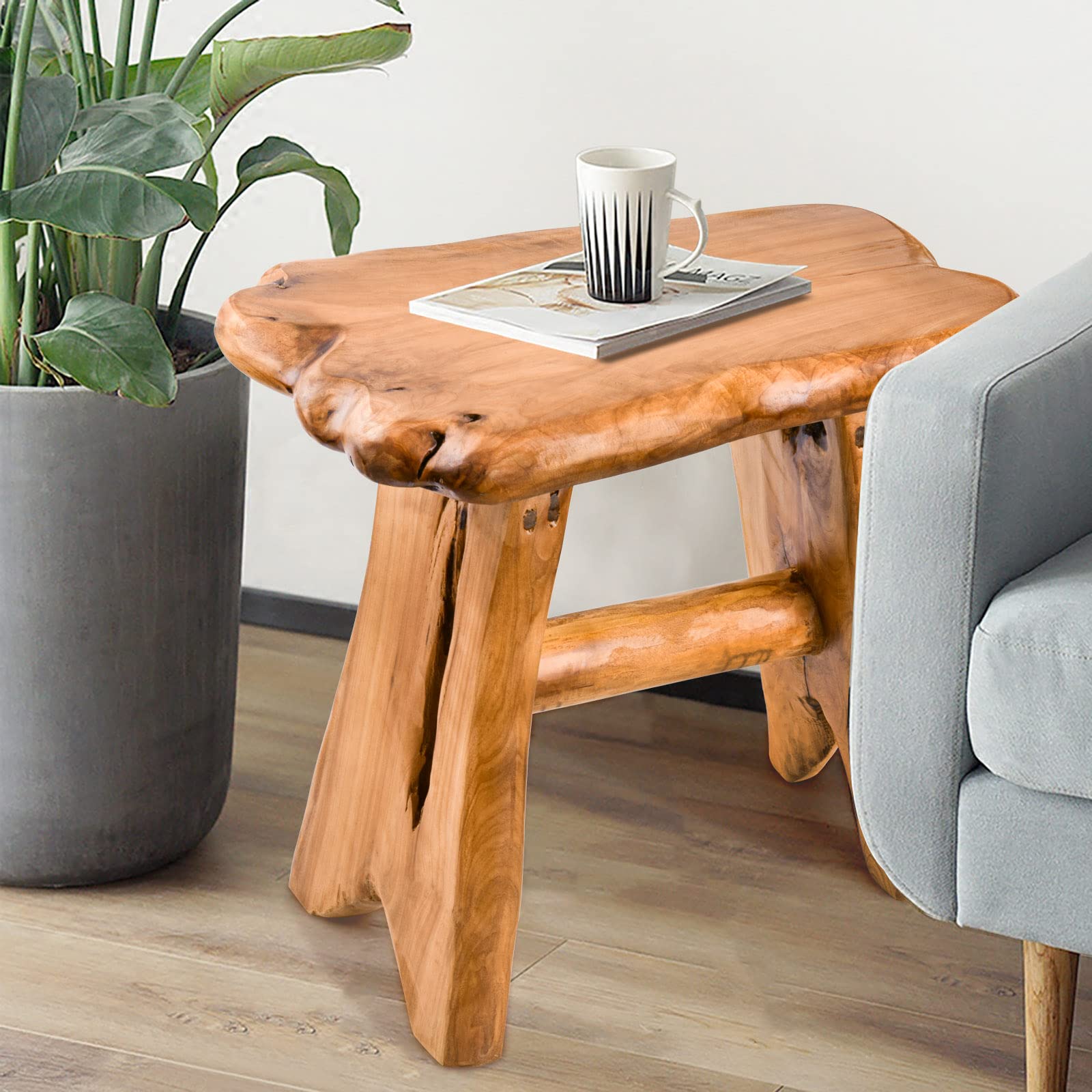 Handmade Live Edge Wood Step Stool - Unique Freeform Design for Home & Garden - Natural Plant Stand, Side Table for Living Room, Bedroom, Yard & Outdoor Decor
